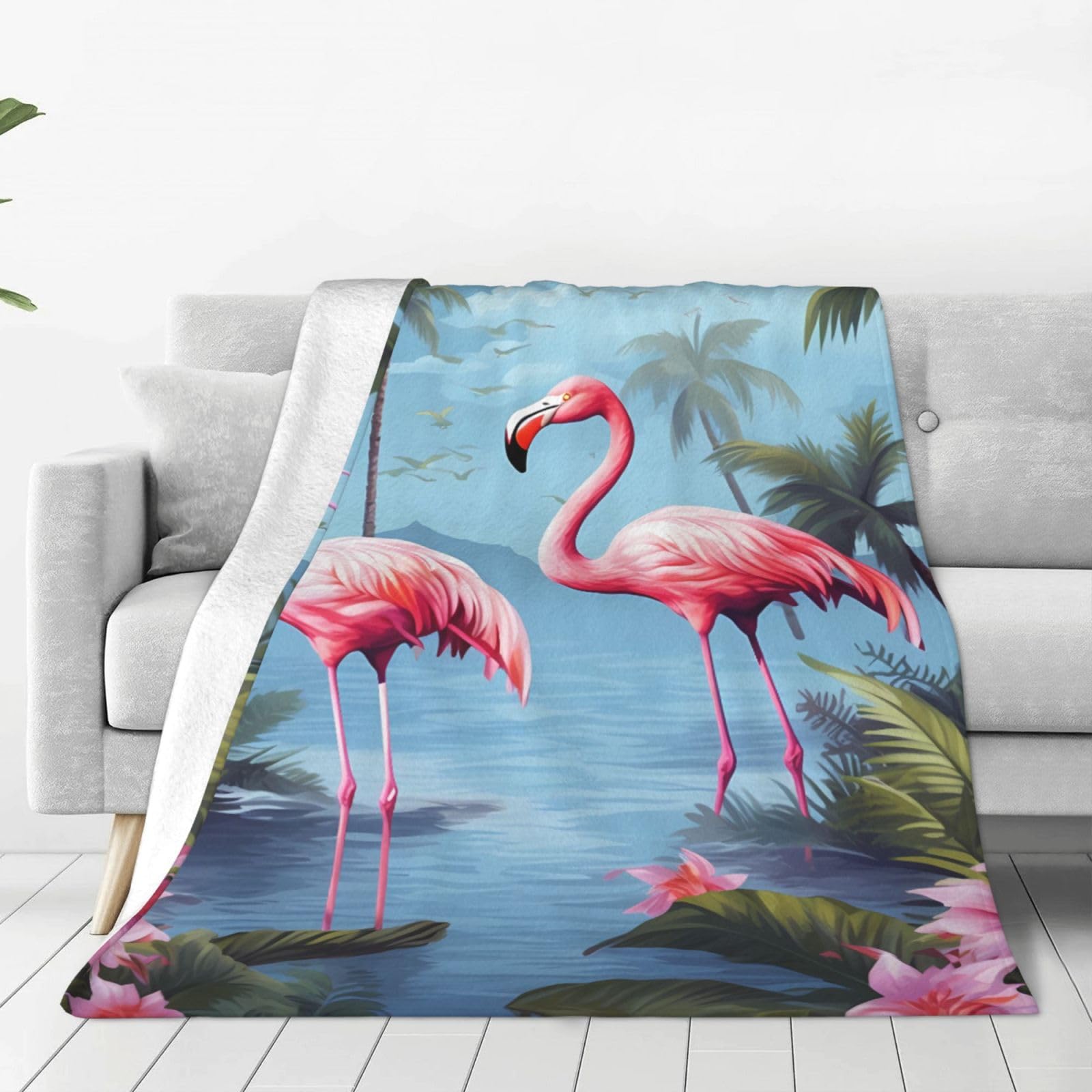 KLOPH Tropical Flamingos Throw Blanket 40"x30" Flannel Fluffy Warm Blanket for Couch, Reversible Plush Blankets for Bed, Comfy Fuzzy Blanket for Sofa, Plush Lightweight-Blankets for All Season