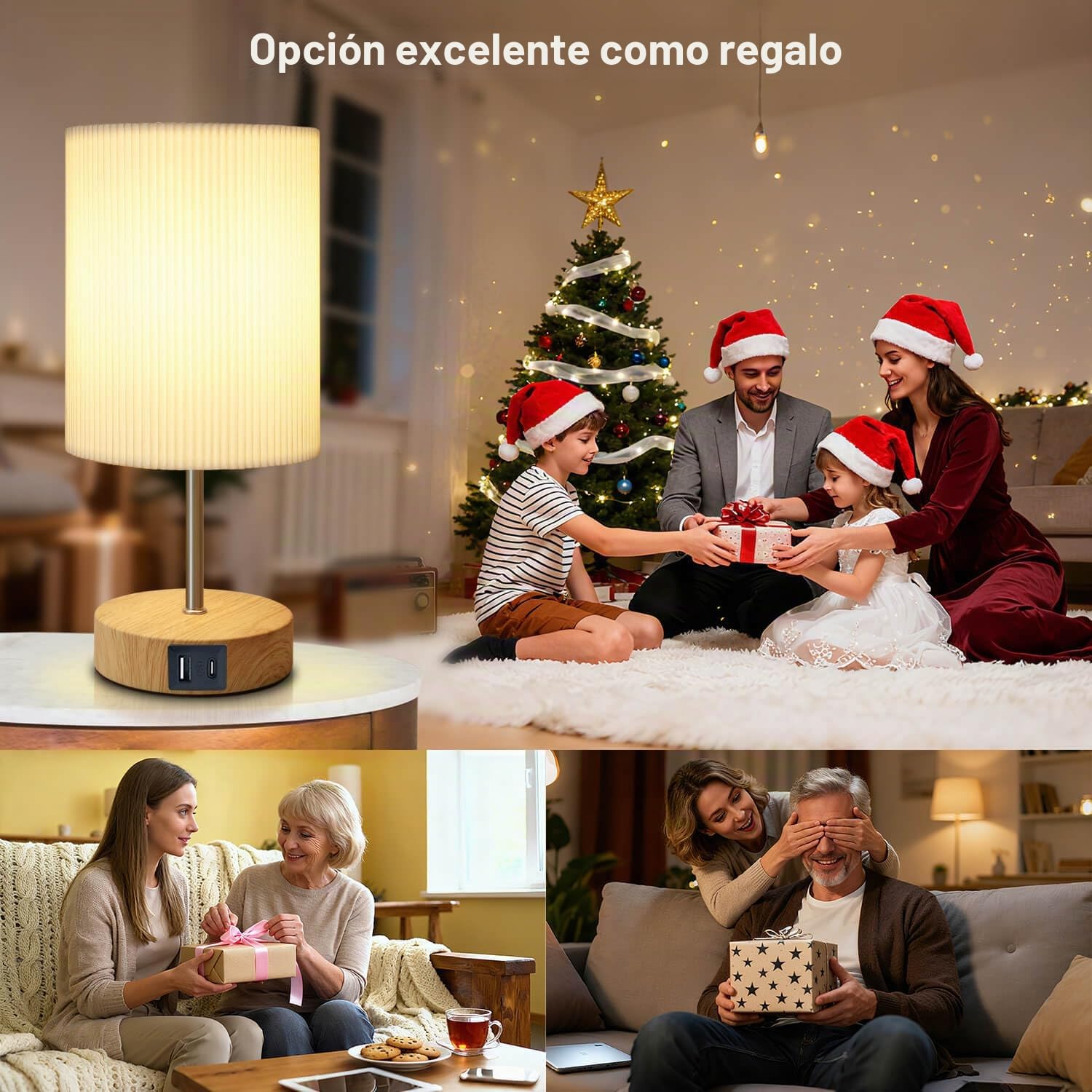 HSLighting Lámpara De Mesita De Noche, Táctil Regulable Lámpara De Mesa Con Función De Carga USB A+C 2 Bombillas LED Pantalla De Lino, Lámpara Pequeña Para Dormitorio Oficina Salón Dormitorio