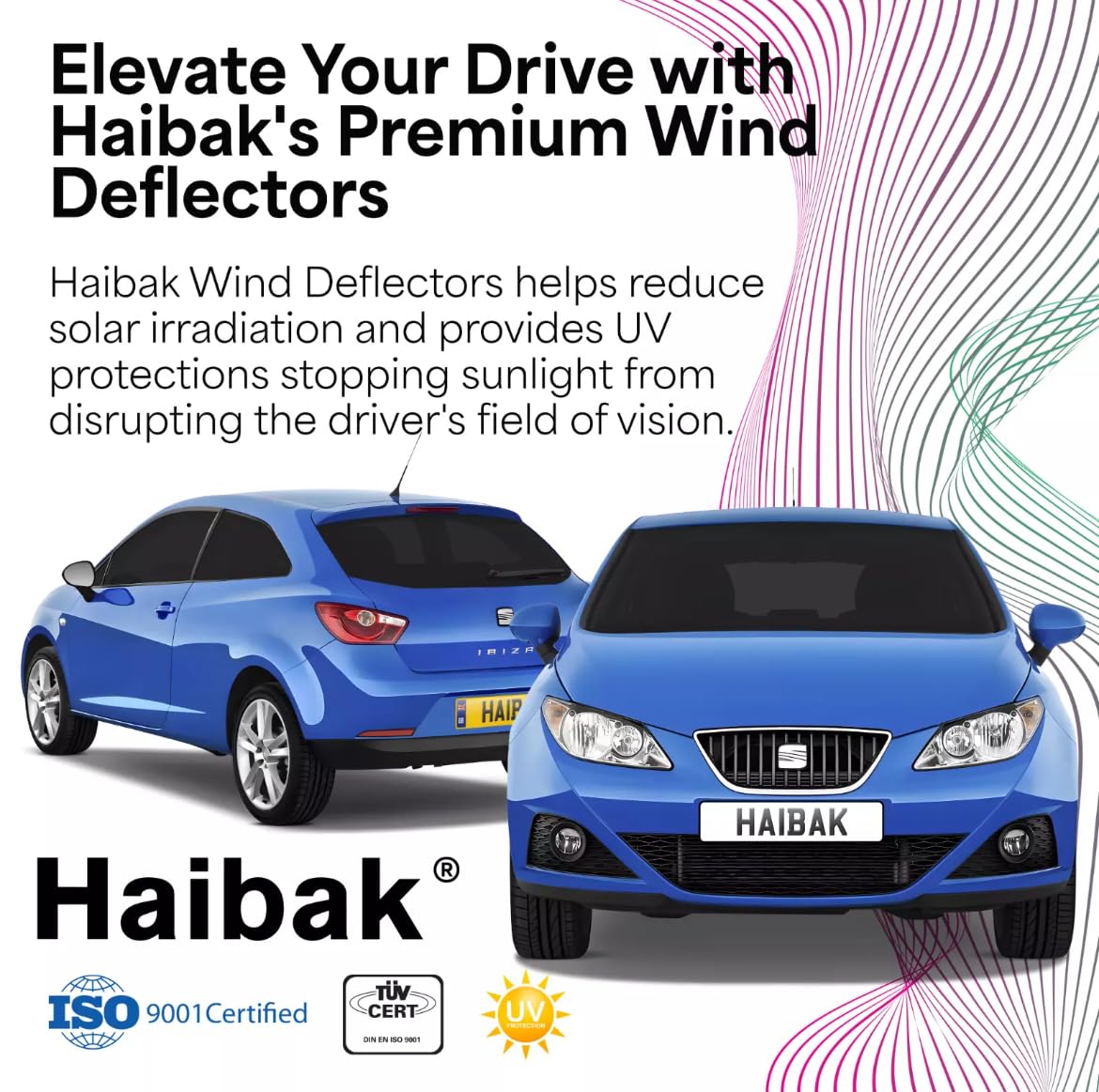 Haibak Juego de deflectores de viento compatibles con Seat Ibiza MK4 6J 2009-2017 2 puertas tintadas, 2 piezas en ajuste de canal