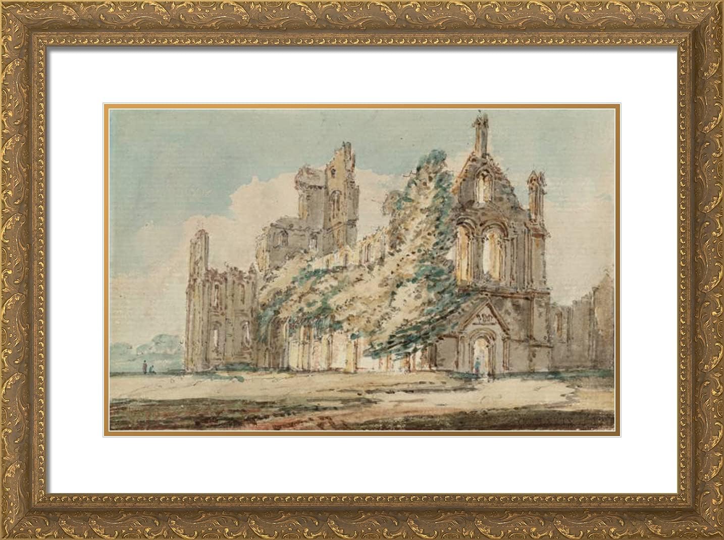 ArtDirect Girtin, Thomas 24x18 Gold Ornate Framed Art Print with Double Matting Titled: Kirkstall Abbey From the North West
