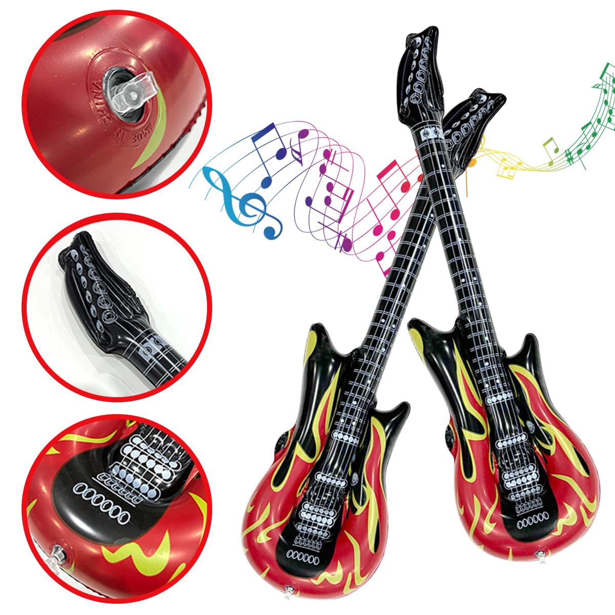 4 Pezzi Chitarre gonfiabili,2 Pezzi Microfoni gonfiabili,Chitarra Gonfiabile Rock per Bambini,Strumenti Gonfiabili 100cm,per Carnevali,Festa Compleanno Favori Decorazione (4+2PCS)