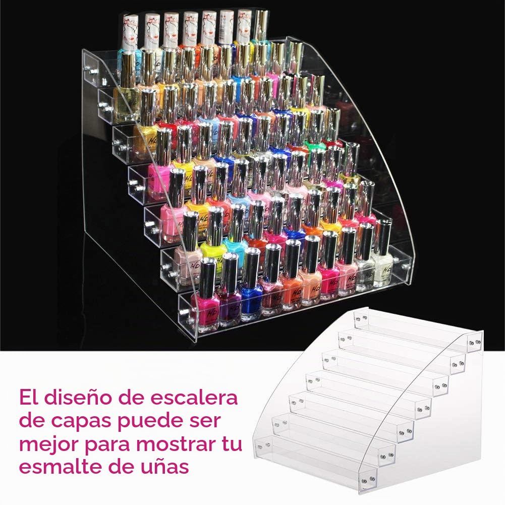 Dioche Soporte para esmaltes de uñas, organizador de esmaltes de uñas, soporte para expositor transparente para expositor de maquillaje (7 niveles)