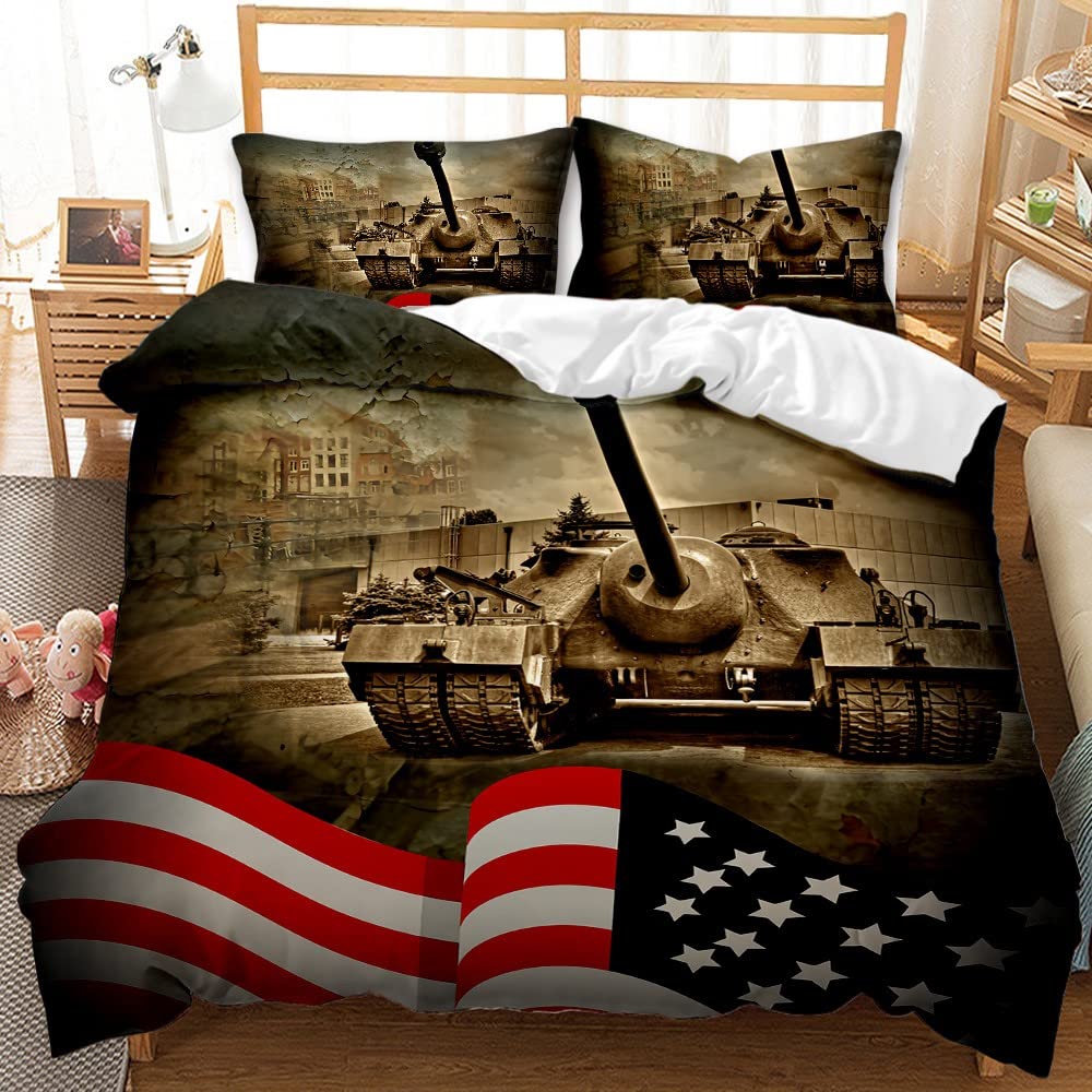 poszwa na kołdrę 240 x 260 cm, brązowa flaga czołgu szturmowego, zestaw pościeli dla 2-osobowych z mikrofibry, wygodny zestaw pościeli z 1 pościelą i 2 poszewkami na poduszkę 65 x 65 cm
