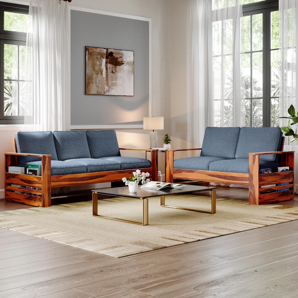 Wakefit Sofa Set for Living Room | 3 Years Warranty | Sofa Set for Living Room 5 Seater, Wooden Sofa Set for Living Room, Sofa 3 Seater and 2 Seater, Wood Sofa Set (Bahamas - Omega Blue) (B0CK8PW4MC) Amazon Price History, Amazon Price Tracker