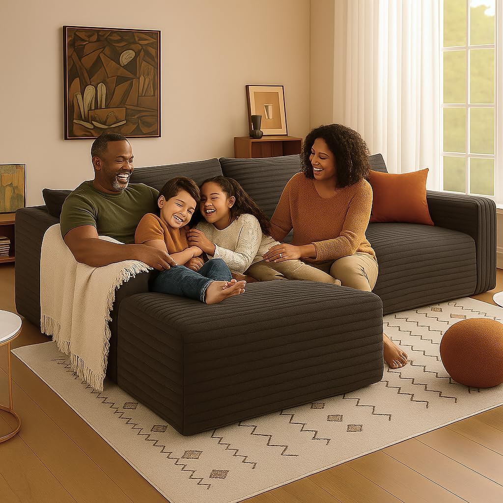 COMHOMA 105”Modular Sectional Sofa with Deep Seat,Cloud Upholstered L-Shape Couch Wide Arms Corduroy Fabric High-Density Foam Chaise Lounge for Living Room No Assembly Required