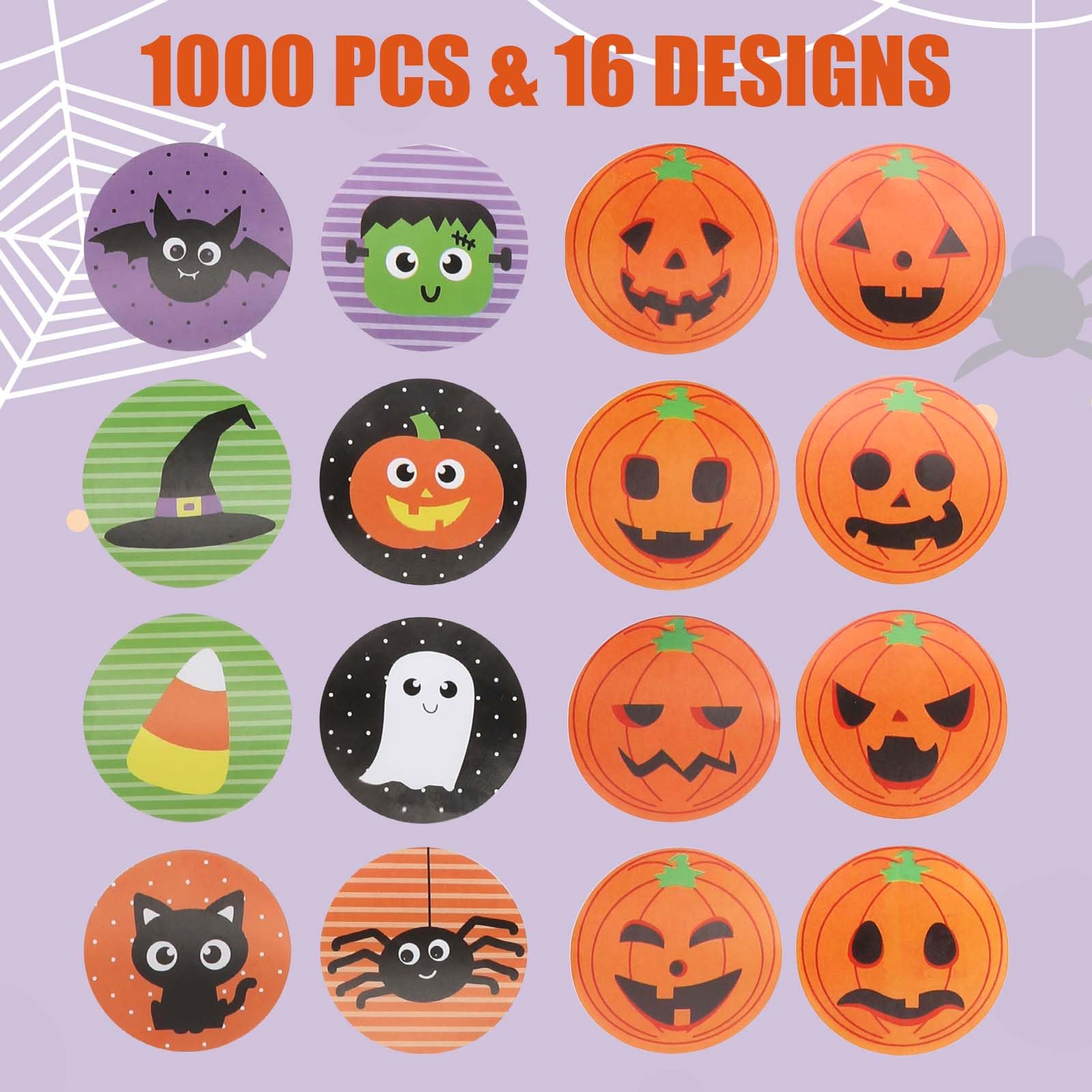 Autocollants Halloween - 1000 Stickers Fantômes Ronds, 8 Styles - Pour Déco, Emballages, Scrapbooking