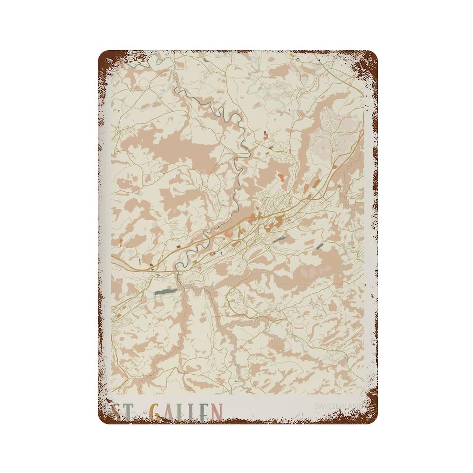 xiaoxiaoshen St Gallen Map Switzerland Travel Gift Boho Wall Decor Art Metal Tin Poster Modern Home Decor Art Home Bar Shop Decorations Vintage Sign 40x30cm