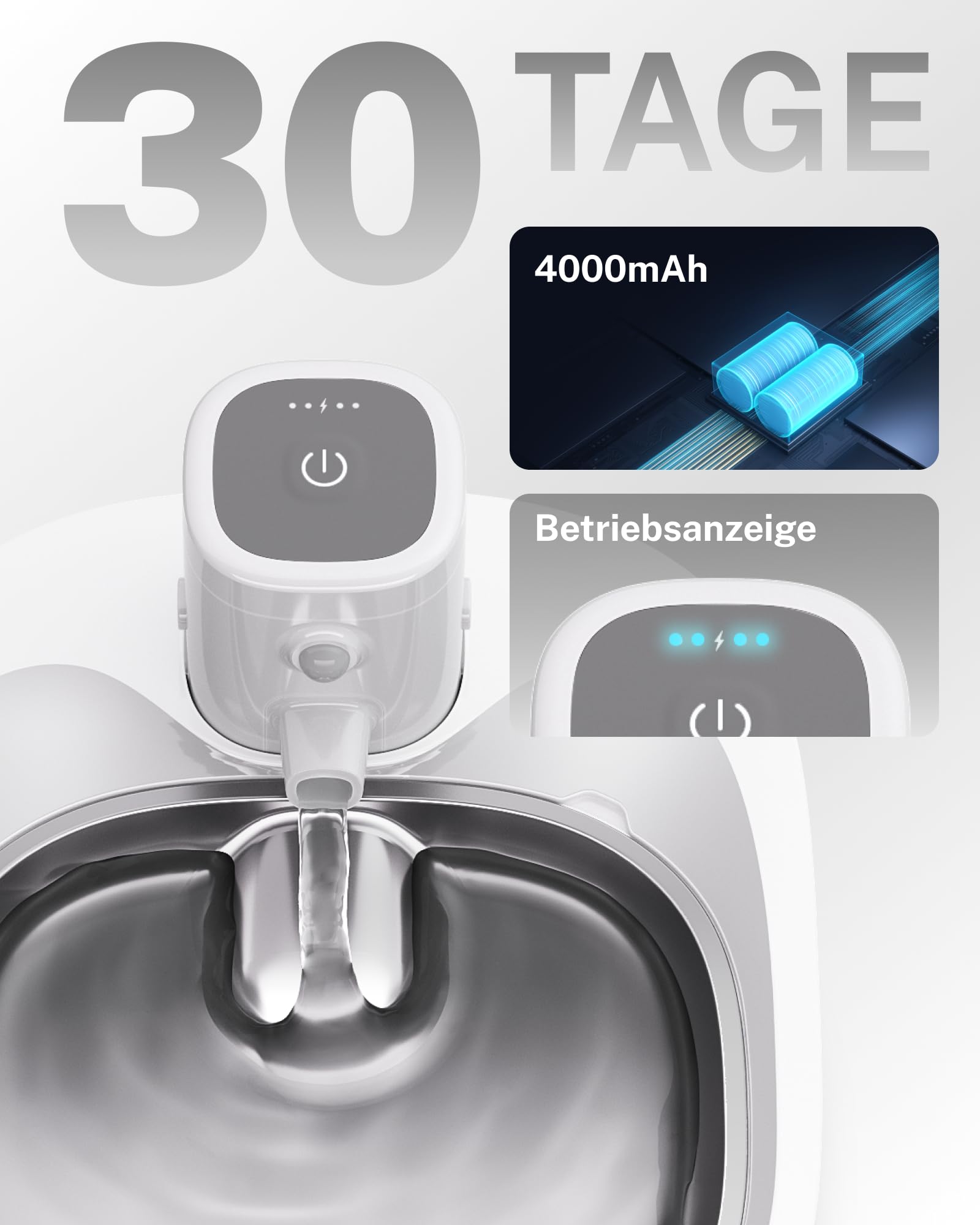 HomeRunPet Trinkbrunnen für Katze Kabellos,Katzenbrunnen mit Bewegungsmelder, 2.5L Katzenbrunnen Edelstahl,Batteriebetrieb 4000mAh,Edelstahl-Tablett,18dB Extrem Leiser, Einigen (Spülmaschinenfest)