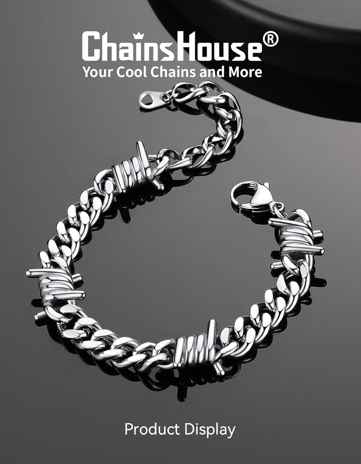 ChainsHouse Barbed Wire Bracelet, Cuban Link Chain Bracelet for Men, Stainless Steel Gothic Punk Thorns Hand Chain, Hip Hop Jewelry, 5/7/9/12mm Width, 7"-8.3" Length, Send Gift Box - Image 4