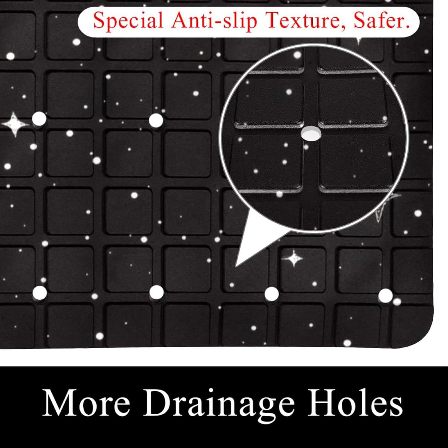 Black Cat Silhouette Among Night Sky Bath Tub and Shower Mats, Non Slip Bathmat with Drain Holes and Suction Cups for Bathroom Floor, 15.1 x 26.8 Inch