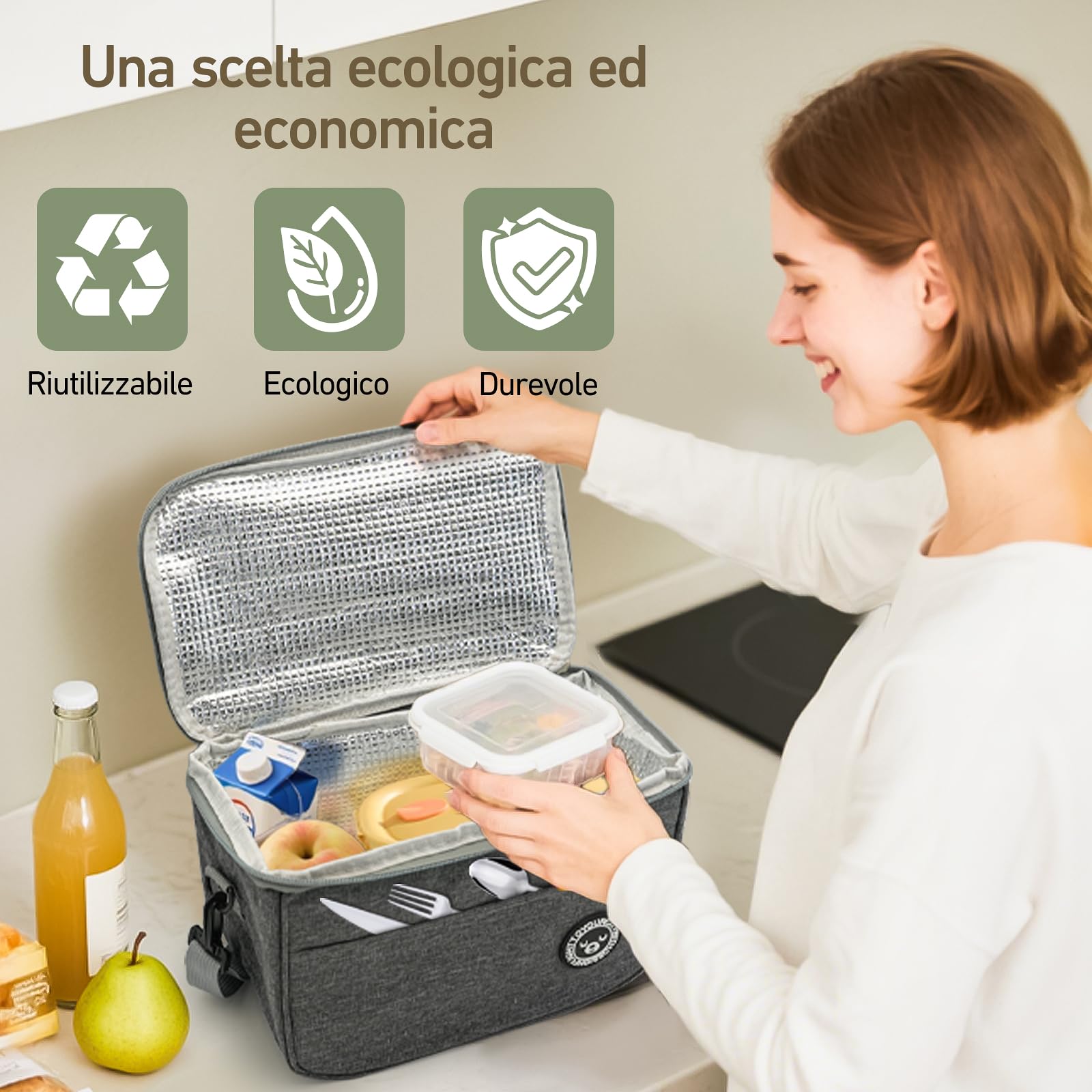 Torba Termiczna na Lunch 6.4 L, Borsa Frigo Pranzo z Paskami, Izolowana Torba na Jedzenie do Pracy, Szkoły, Pikniku
