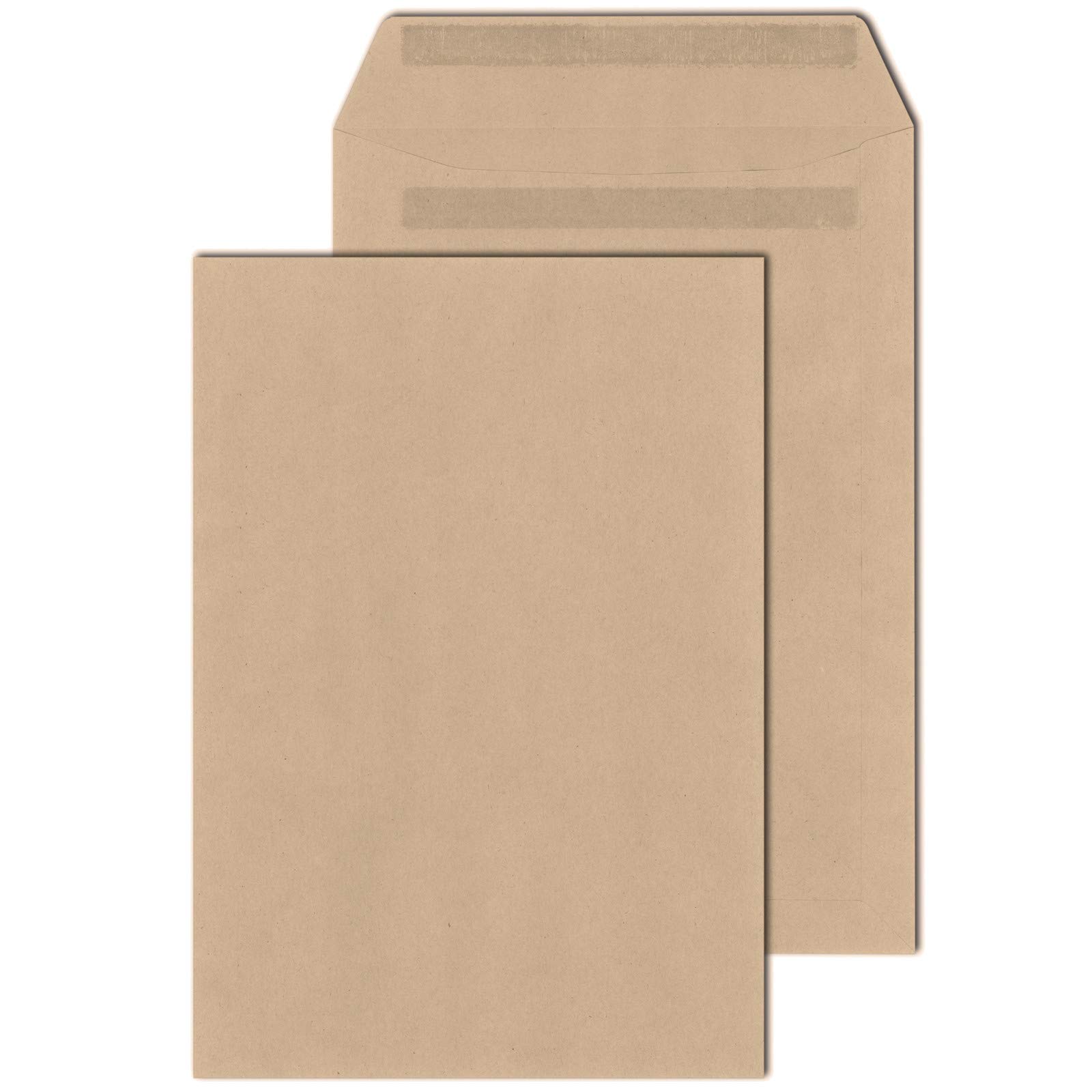 KK Verpackungen Versandtaschen DIN C4 229x324 mm | 1000 Stück, 90 g/m² Mischnatron Braun | Selbstklebend ohne Fenster | DIN A4 Kuverts blickdicht