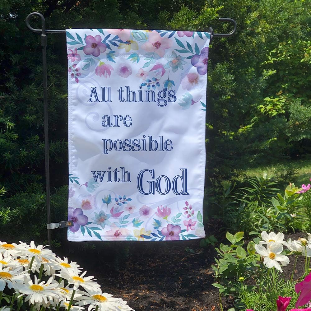 Vispronet All Things Are Possible Garden Flag, Religious Double-Sided Outdoor Flag for Homes, Yards, and Gardens, 12 x 18 Inch Flag with 36 Inch Flagpole