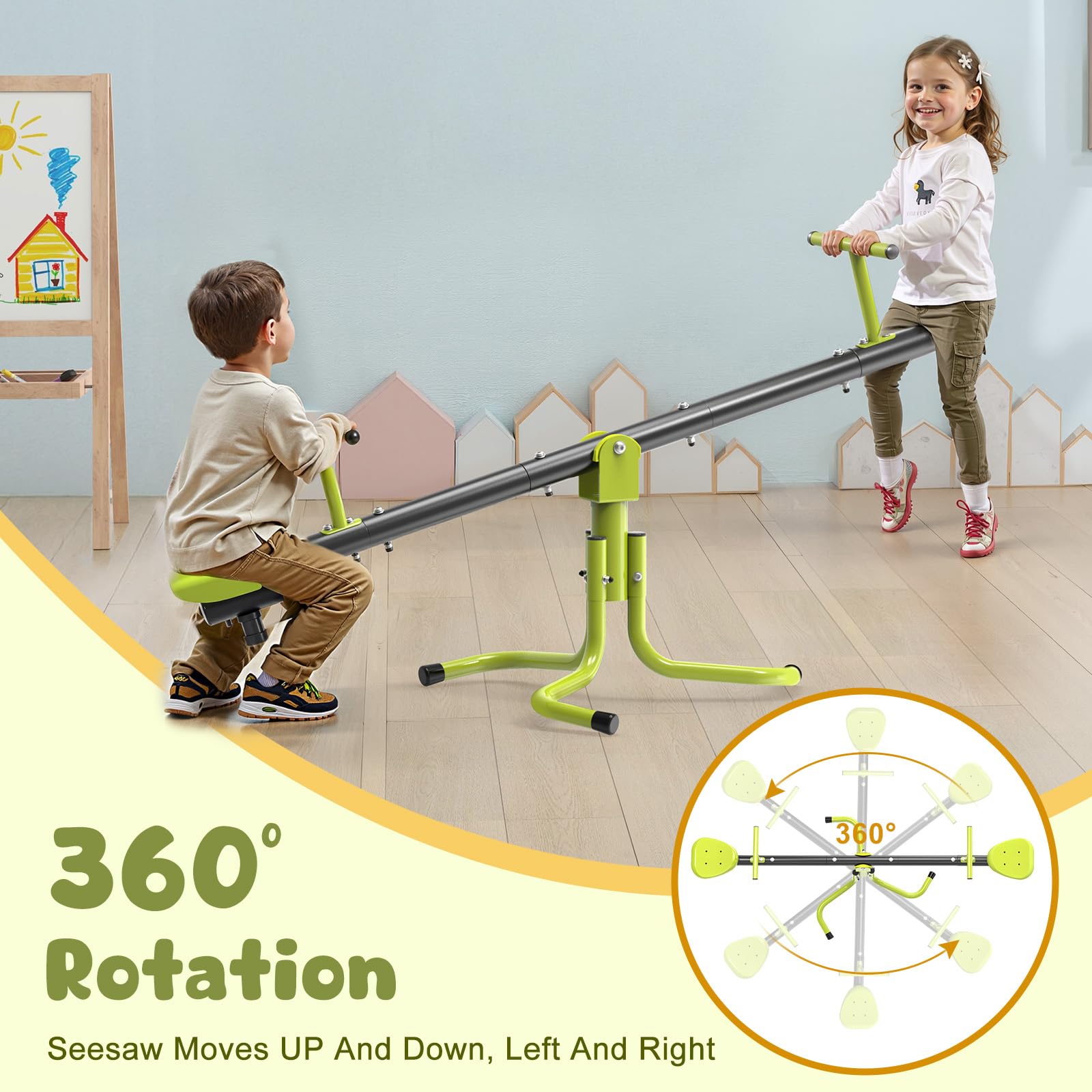 Seesaw for Kids Ages 3-8 | Toddler Teeter Totter with 360° Swivel | Indoor & Outdoor Playground Equipment | Sit and Spin Seesaw | Durable Outside Toys for Children Age 2 3 4 5 6 7 8