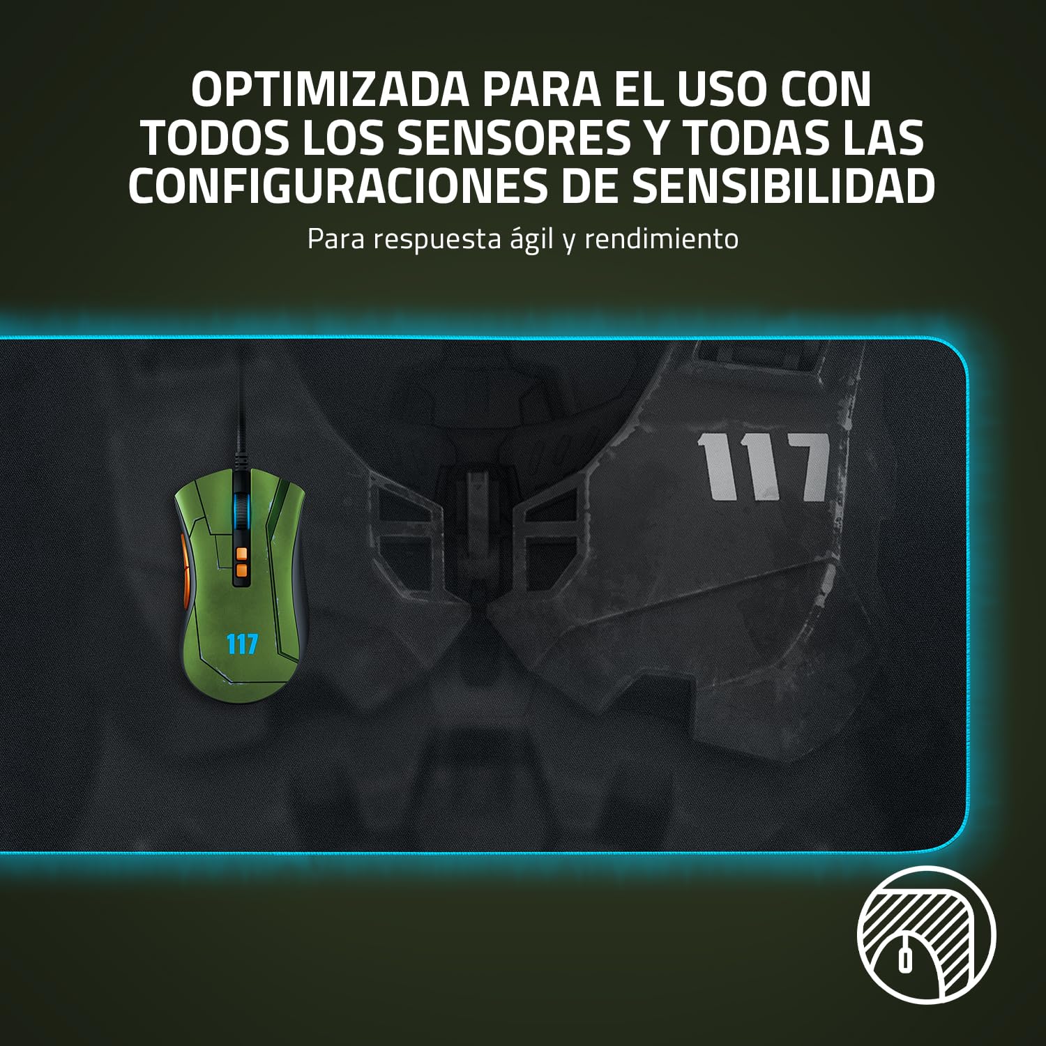 Razer Goliathus Extended Chroma (Hala Infinite Ed.) - Alfombrilla suave para juegos con iluminación RGB (soporte para cables, superficie de tela, borde cosido, optimizado para todos los ratones) Negro