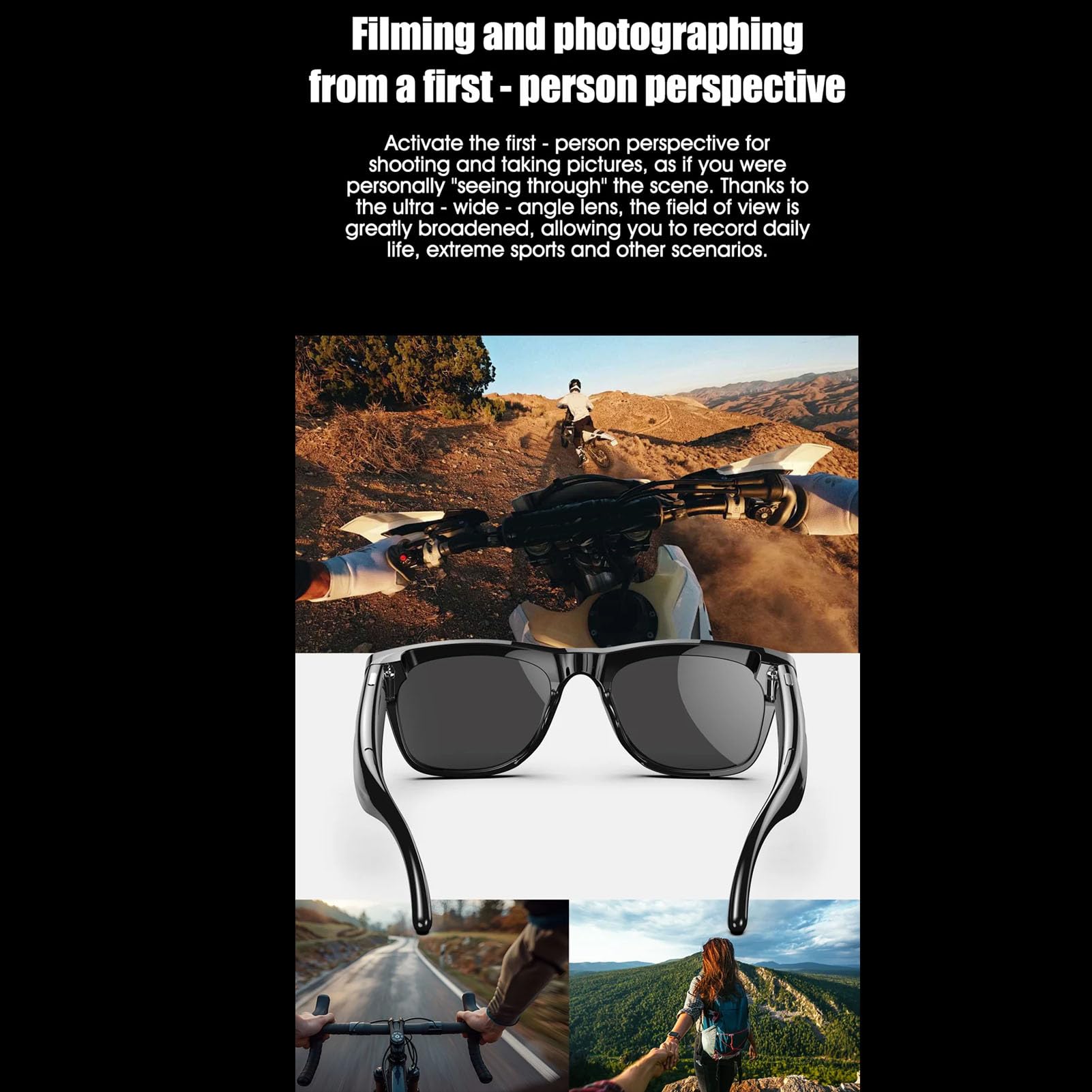 Denash Gafas Inteligentes de IA con Cámara 4K, Bluetooth 5.4, Traducción en Tiempo Real, Altavoces Duales para Viajes, Negocios y Música (Black)