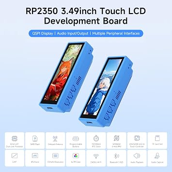 Waveshare RP2350 Development Board with 3.49inch IPS Capacitive Touch Display, 172 × 640, Dual-core & Dual-Architecture Design, Built-in AXS15231B LCD & Touch Controller