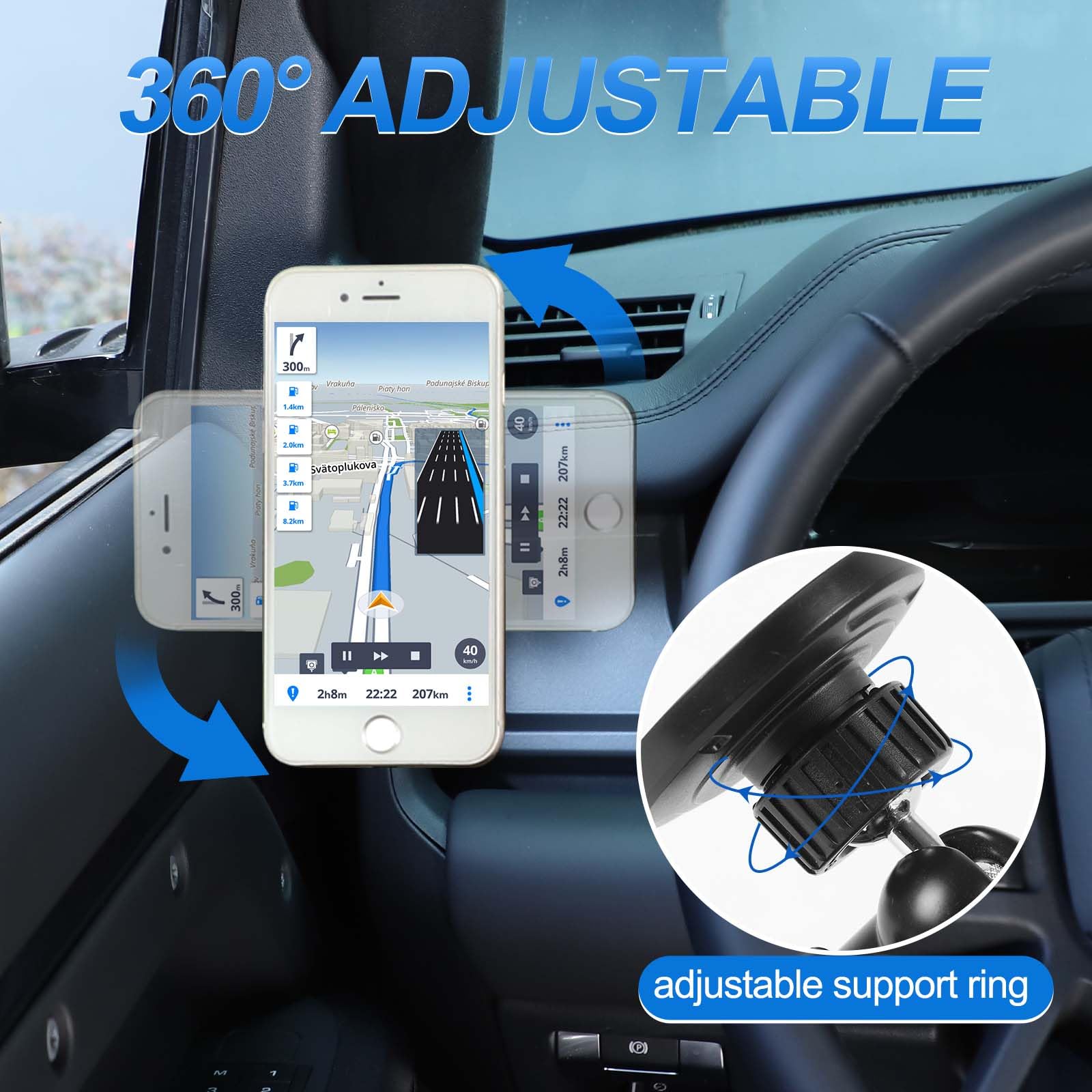 Supporto per telefono compatibile con Land Rover Defender 90 110 130 2020-2026, regolabile a 360° sul lato sinistro, supporto per telefono per tutti gli smartphone (stile E, magnetico)