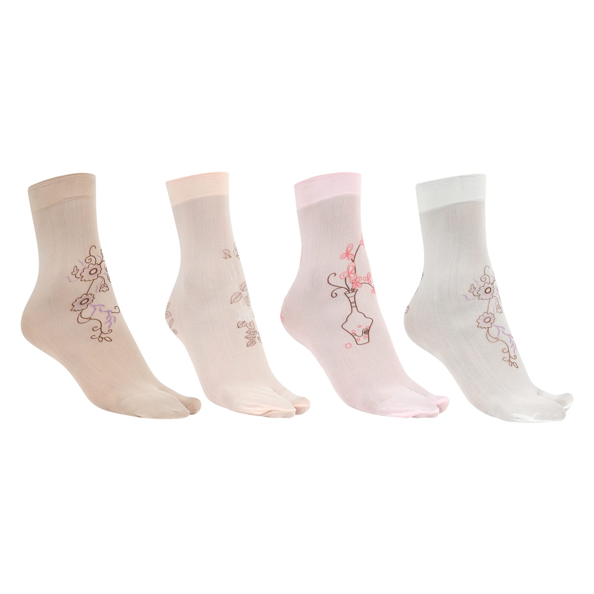 starvis Women's Ankle Length Nylon Thumb/Toe Half Printed Colored Summer Soft Socks (Pack of 4)-picture-15