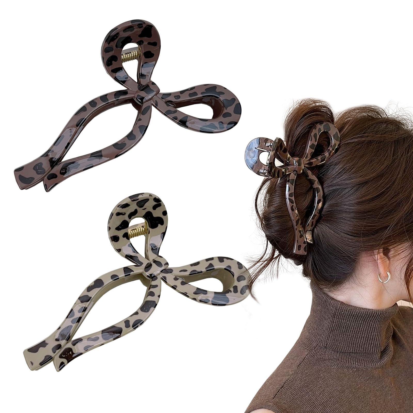 2PCS Hair Claw Clips, French Butterfly Jaw Clips Tortoise Shell Clip Leopard Print Stylish Hair Accessories for Women Girls