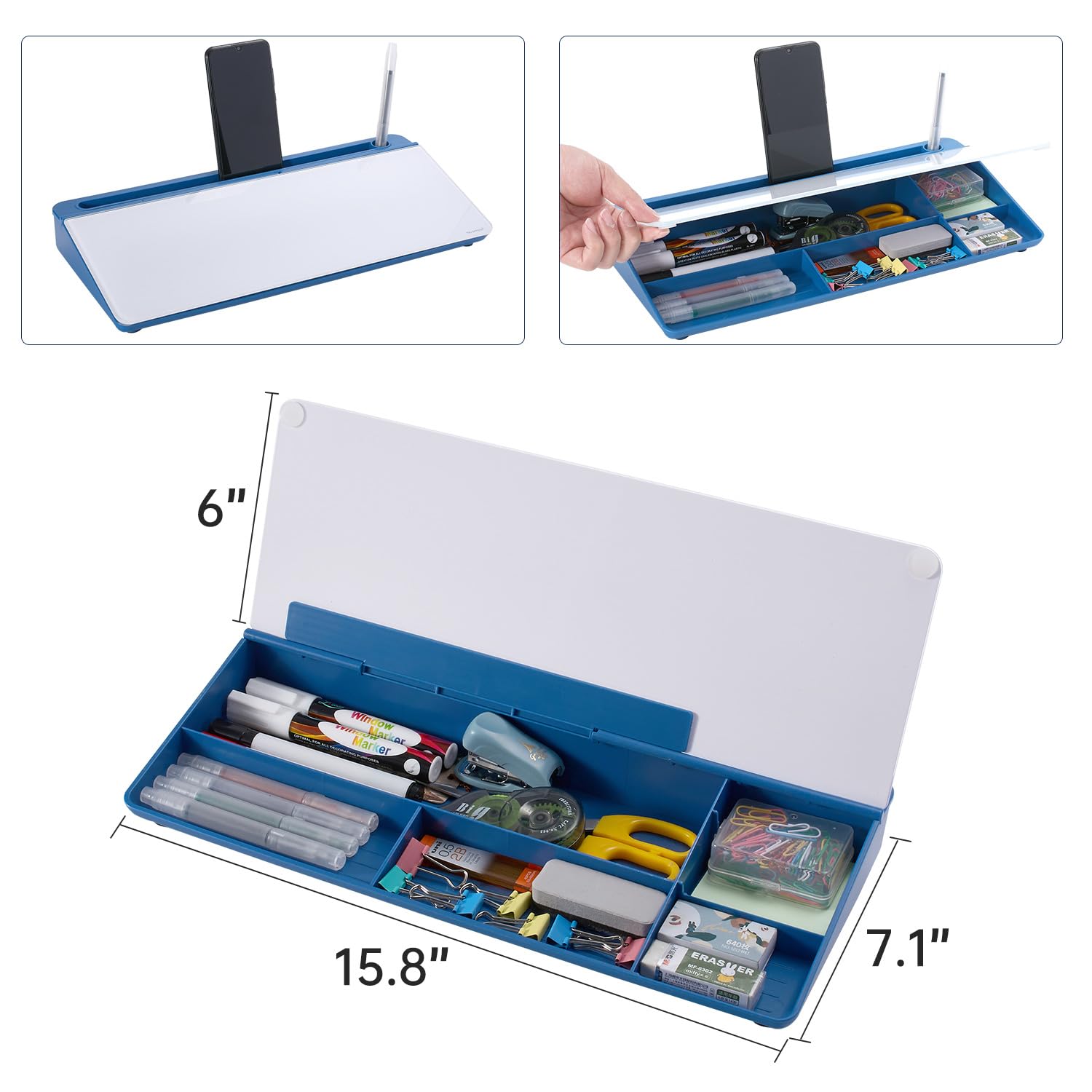 TSJ OFFICE Whiteboard für den Schreibtisch, trocken abwischbar, Computertastaturständer, Whiteboard, Oberfläche Pad mit Schublade, Schreibtisch-Organizer mit Zubehör für Büro, Zuhause, Schulbedarf
