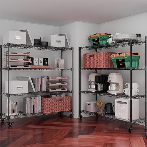 Vista 2 de Estante de almacenamiento de metal resistente de 62.56 pulgadas de alto x 59 pulgadas de ancho x 20 pulgadas de profundidad con ruedas, estantería