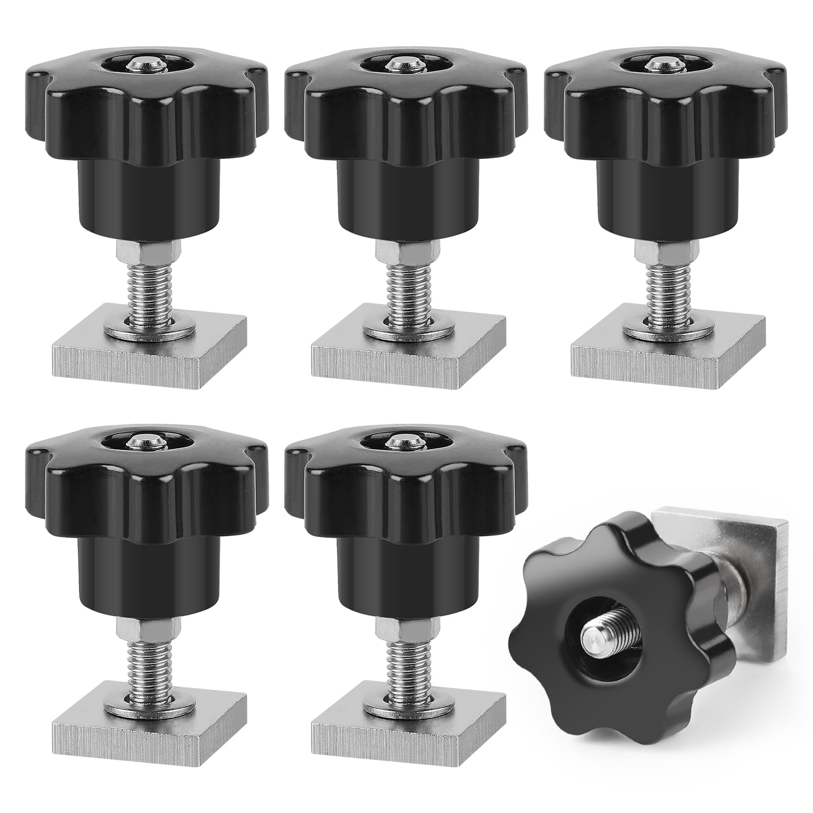 efuturetime 6 X T-Slot Adapter M6-35mm, nakrętki T-Slot ze stali nierdzewnej 2x2x0.4cm z nakrętkami i podkładkami do bagażnika dachowego kompatybilny z Thule, M6-Star Grip Nut