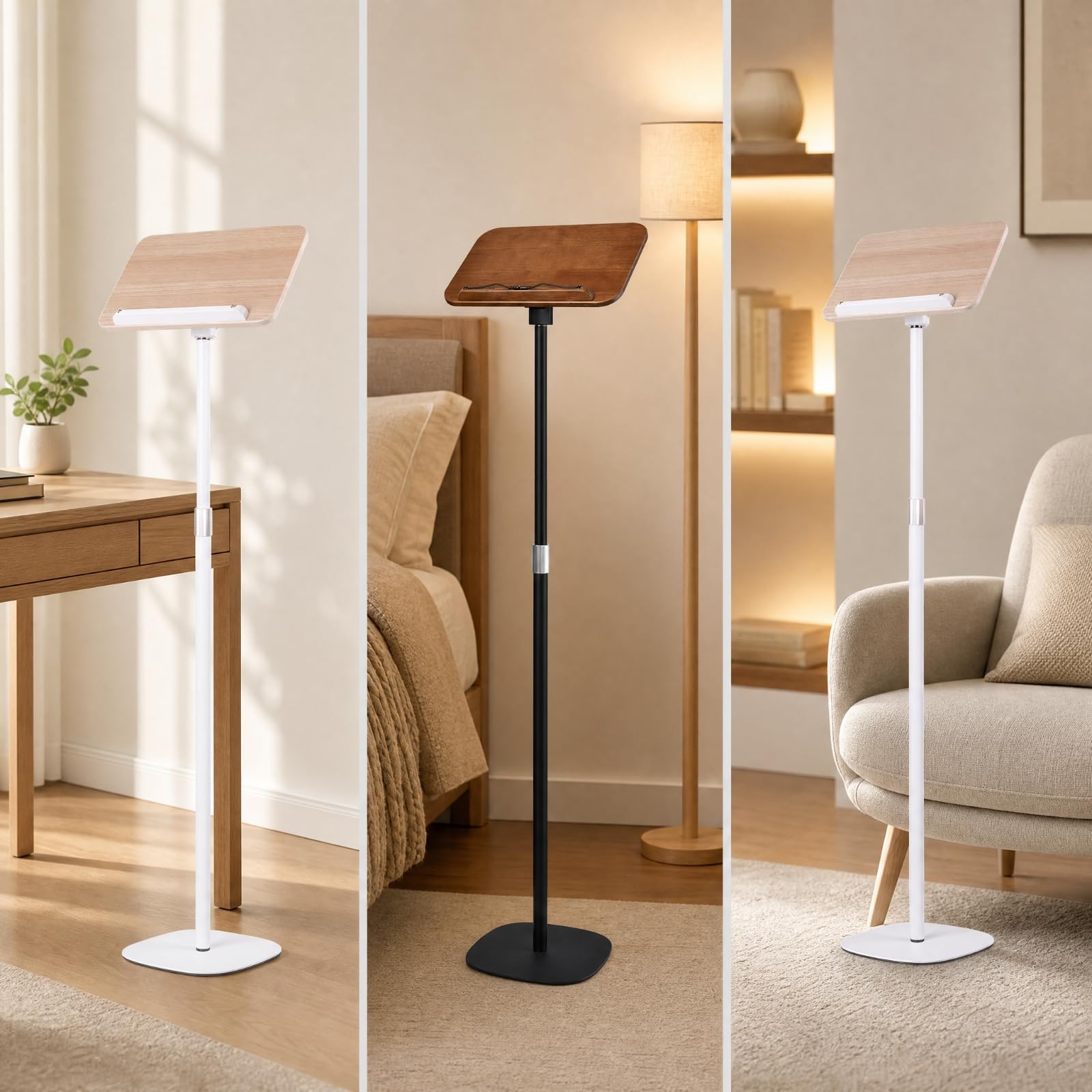 Harilla per Libri da Pavimento perficie in Legno Girevole da Lettura con Base Rotonda Resistente Ai Graffi Ricette, Bianco