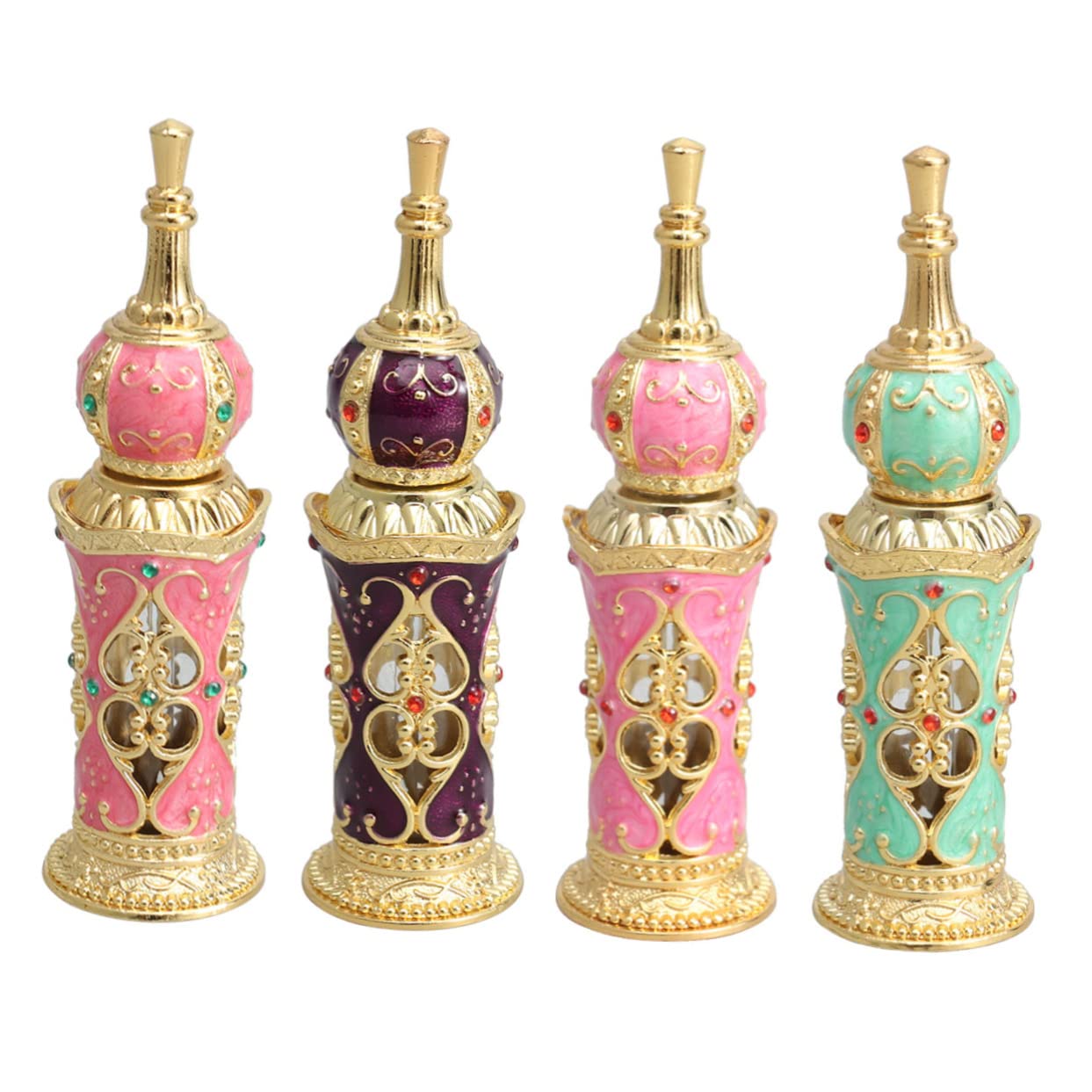 Amosfun 3stücke Vintage Parfümflasche Im Mittleren Stil Leere Retro Glasflasche Mit Blumenranke Für Hochzeitsdekoration Gold Und Grün