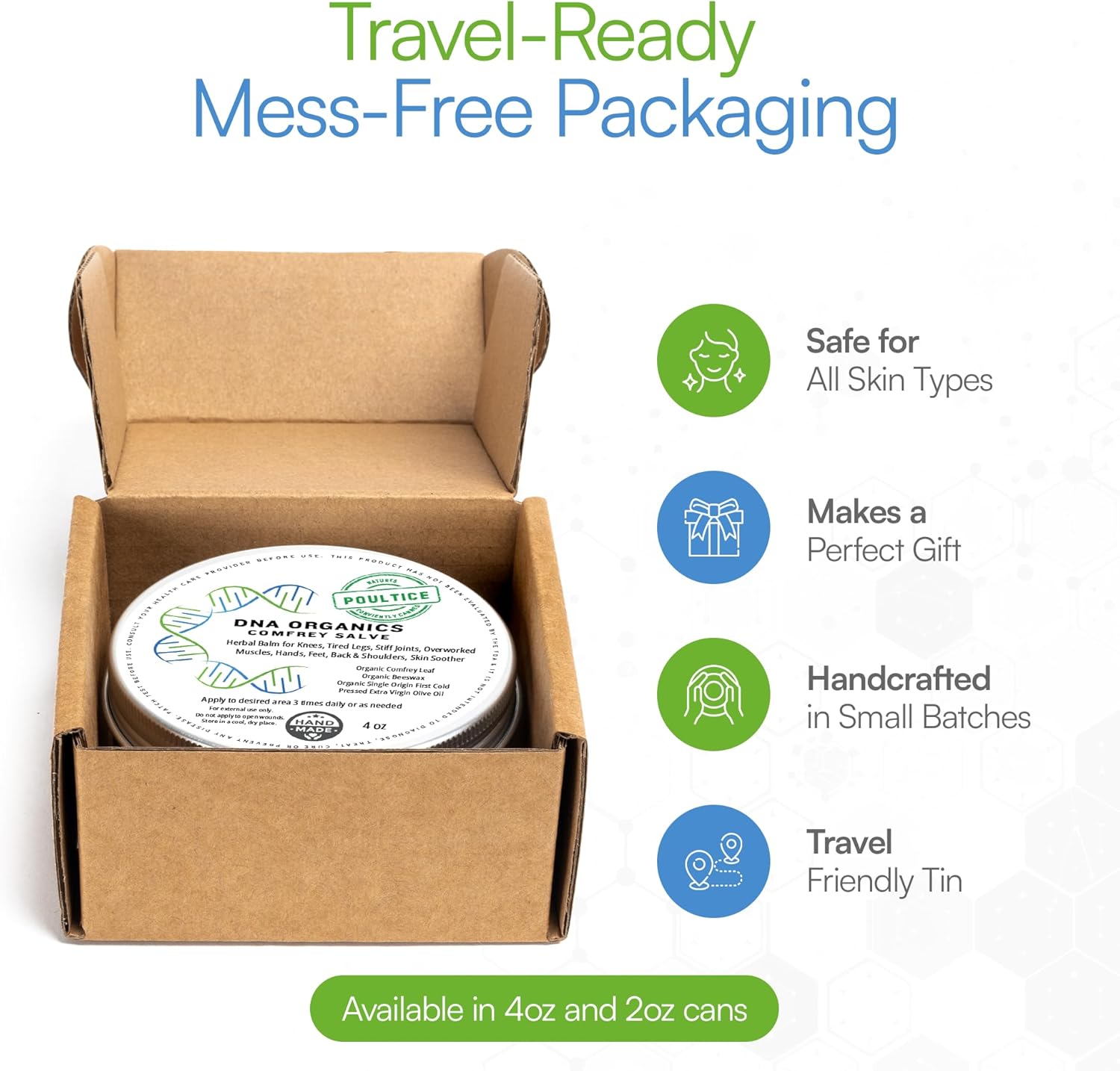 DNA Organics Comfrey Salve Ointment 4oz – Organic Herbal Salve for Bones, Muscles, Joints, Knees, Skin & Tattoo Care. Herbal Balm for Soothing Relief. Handcrafted, Slow-Infused, No Chemical Fillers - Image 7