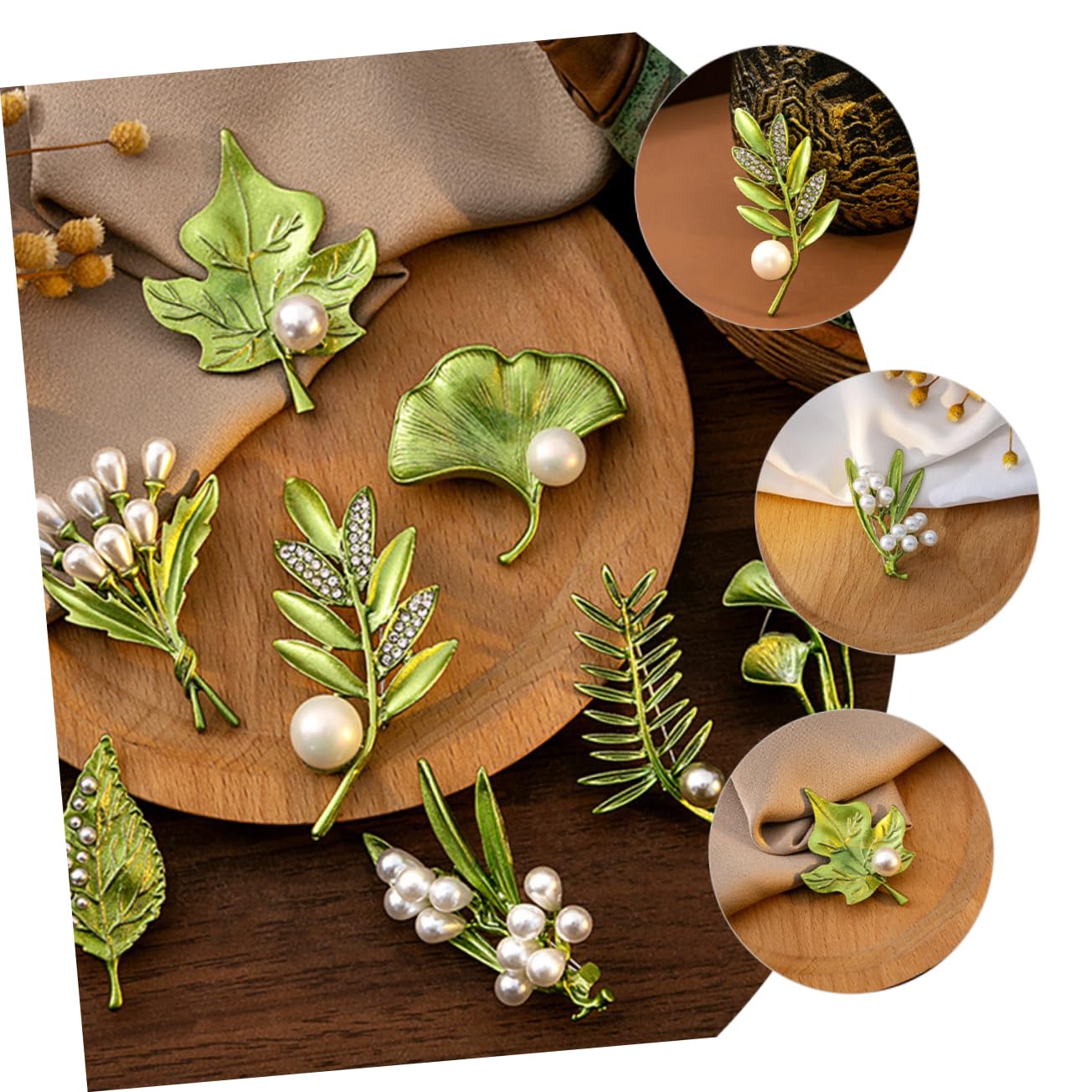 Elegant 5pc Pearl Leaf Set Decorative Women's Clothing Brooch Aesthetic Pin for Outfit