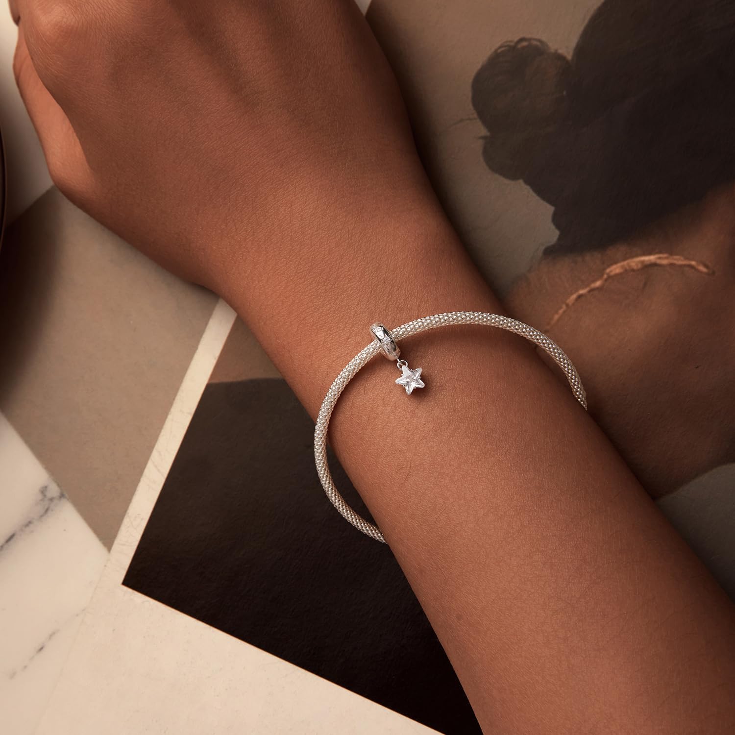 ShiYu Perle d'arrêt en forme d'étoile pour bracelet Pandora en argent sterling 925 et silicone
