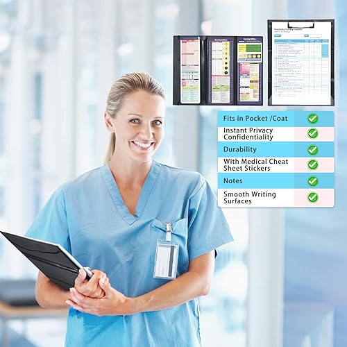 Miniatura 2 de Portapapeles de enfermería, 3 capas plegable para estudiantes de enfermería, enfermeras y médicos, tamaño de bolsillo, tablero de clip de plástico