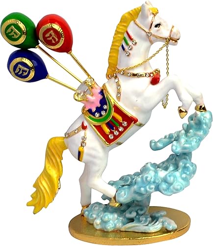 fengshuisale Joyous Windhorse Horses Collection - Figura decorativa de caballo blanco con globos w5280