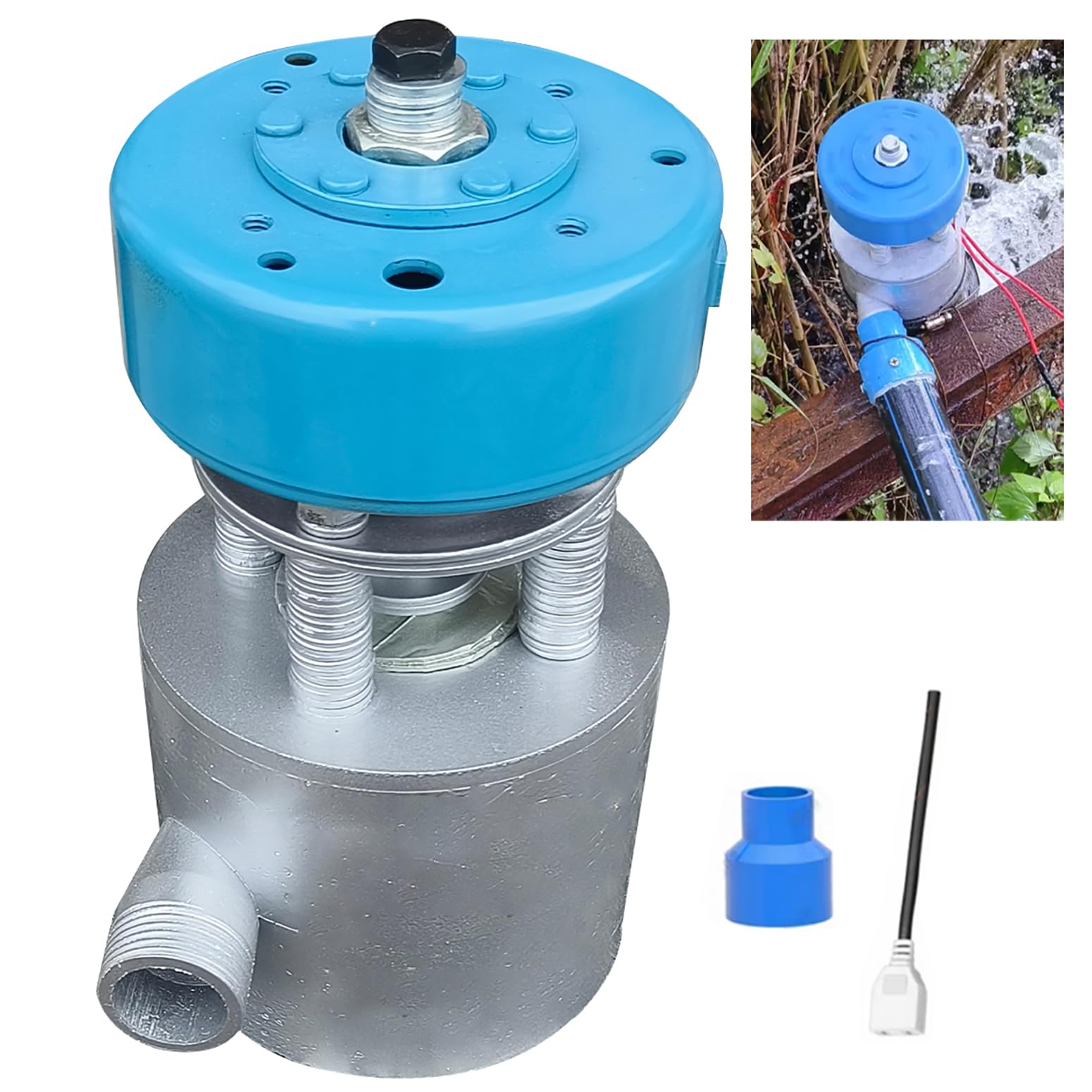 Generator turbinowy wodny 110 V / 220 V, mikro generator hydroelektryczny o mocy 500 W z niebieskimi złączami, przenośna mini elektrownia wodna do użytku na zewnątrz,500w