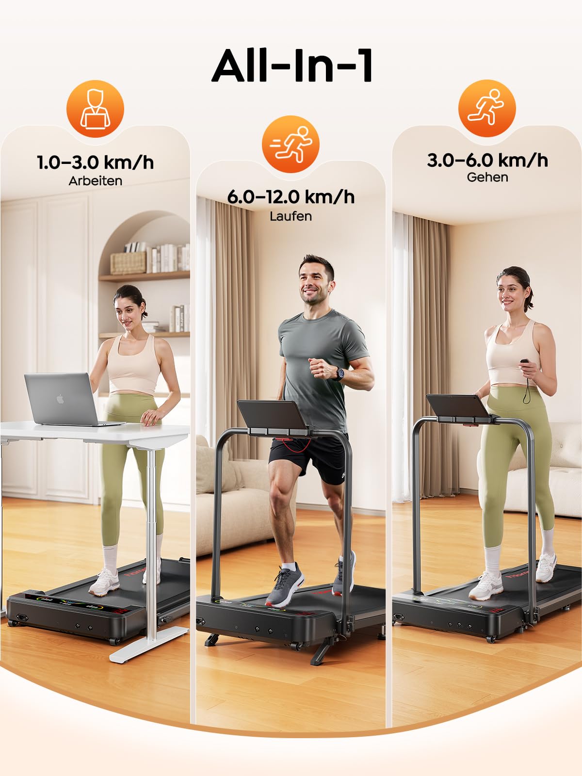 Klappbares Laufband mit Steigung für Zuhause & Büro – 9% manuelle Neigung, kein Aufbau nötig, All-in-1 Walking Pad für klappbar, 1–12 km/h, LED-Doppelanzeige, Walkingpad mit App & Fernbedienung