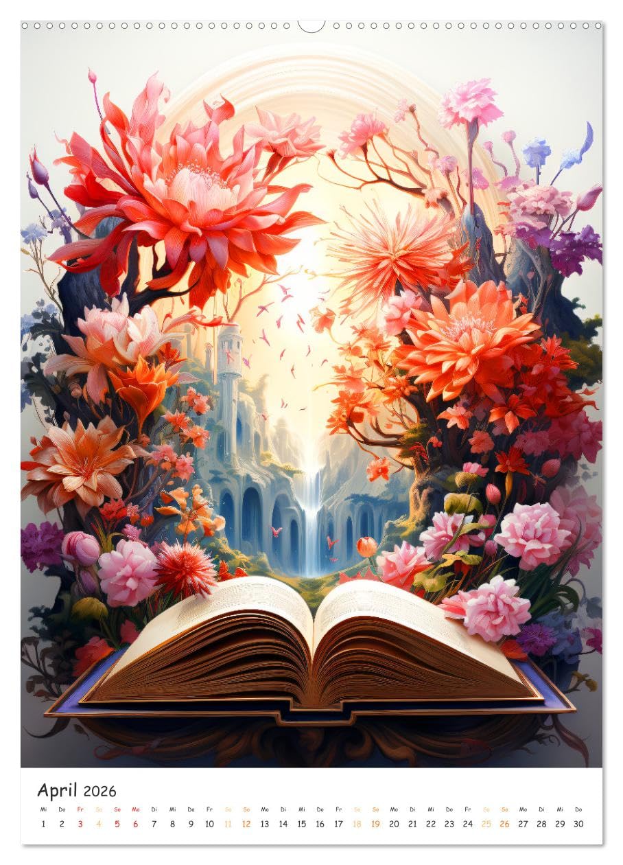 Zauberhafte Seiten - Entdecke die Magie der Bücher (Wandkalender 2026 DIN A2 hoch), CALVENDO Monatskalender: Lass dich von 12 Ansichten verzaubern, ... Welten entführen! (CALVENDO Kunst)