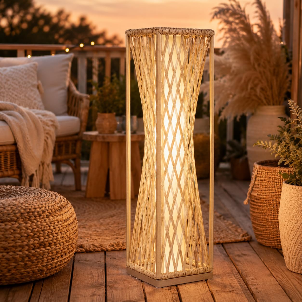 Solar Yard Outdoor Solar Floor Lamp Resin Wicker Solar Light Outdoor Waterproof for Yard, Garden, Pathway, Deck, Dazzle Dance (Natural)