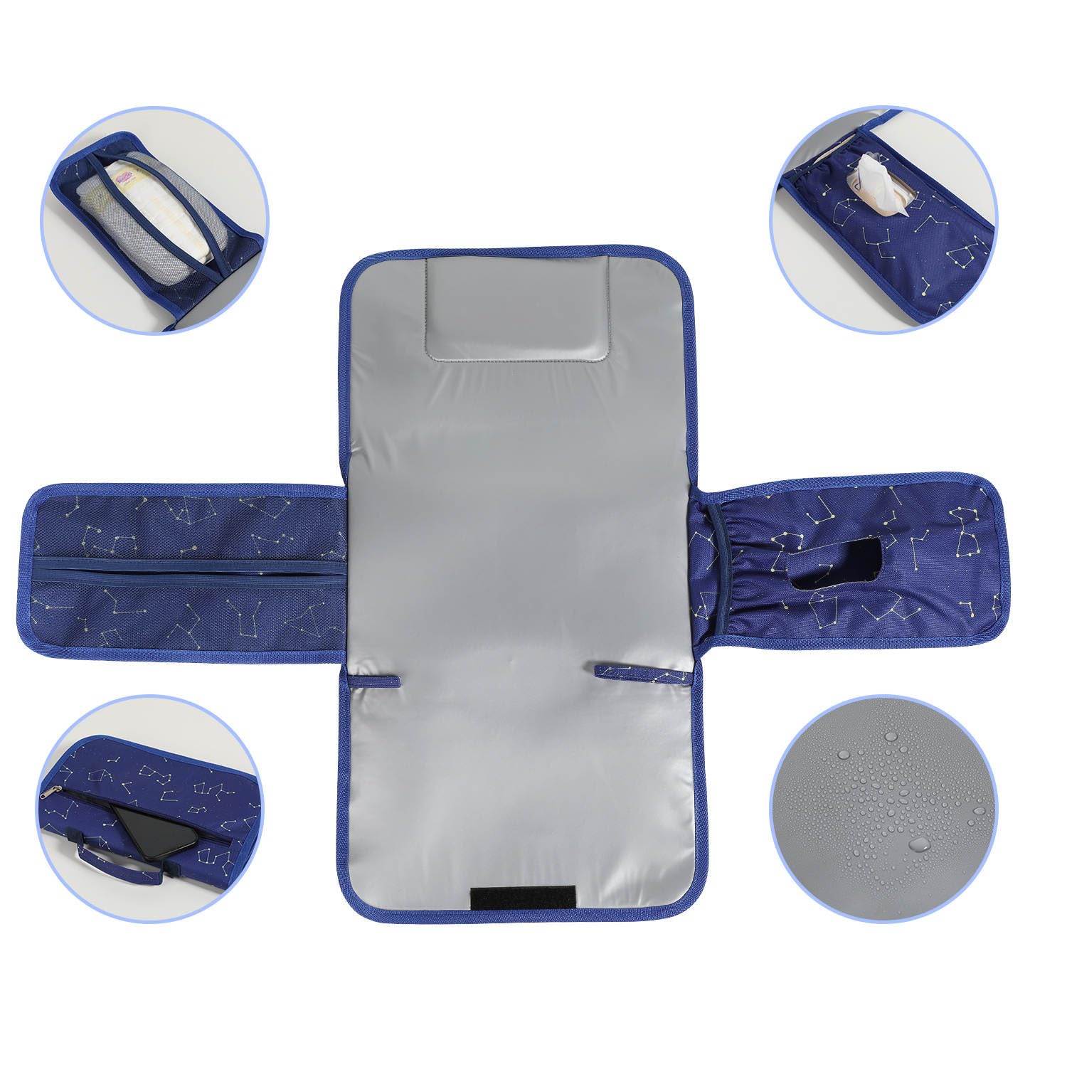 Matelas à Langer Pliable Portable Pour Bébé - Tapis à Langer De Voyage Avec Pochette De Change, Sac Amovible Étanche, Poches Mesh Et Fermeture Éclair