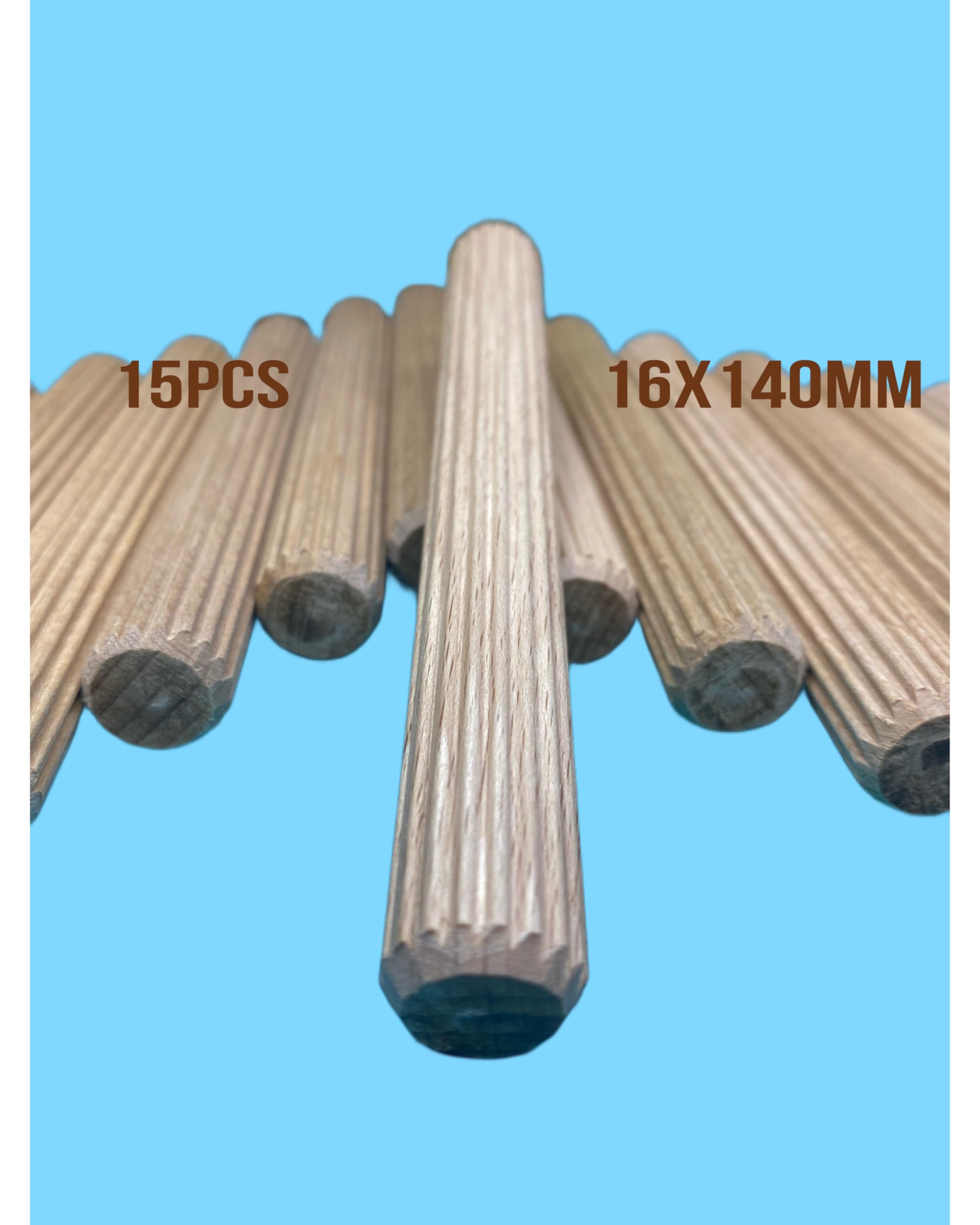 Pack of 15 Beech Wood Dowels 16 x 140 mm Beech Sticks Ribbed Wooden Hardwood Pins with Ribbed Pin Wooden Pins for Furniture and Crafts Projects - Image 3