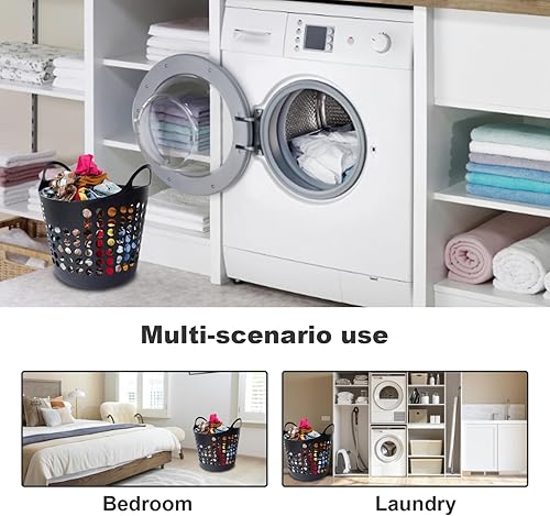 Miniatura 3 de Cestas de lavandería con asa de 11.81 x 15.75 x 16.54 pulgadas, huecas, flexibles, lavables, apilables, de boca ancha, para baño, dormitorio
