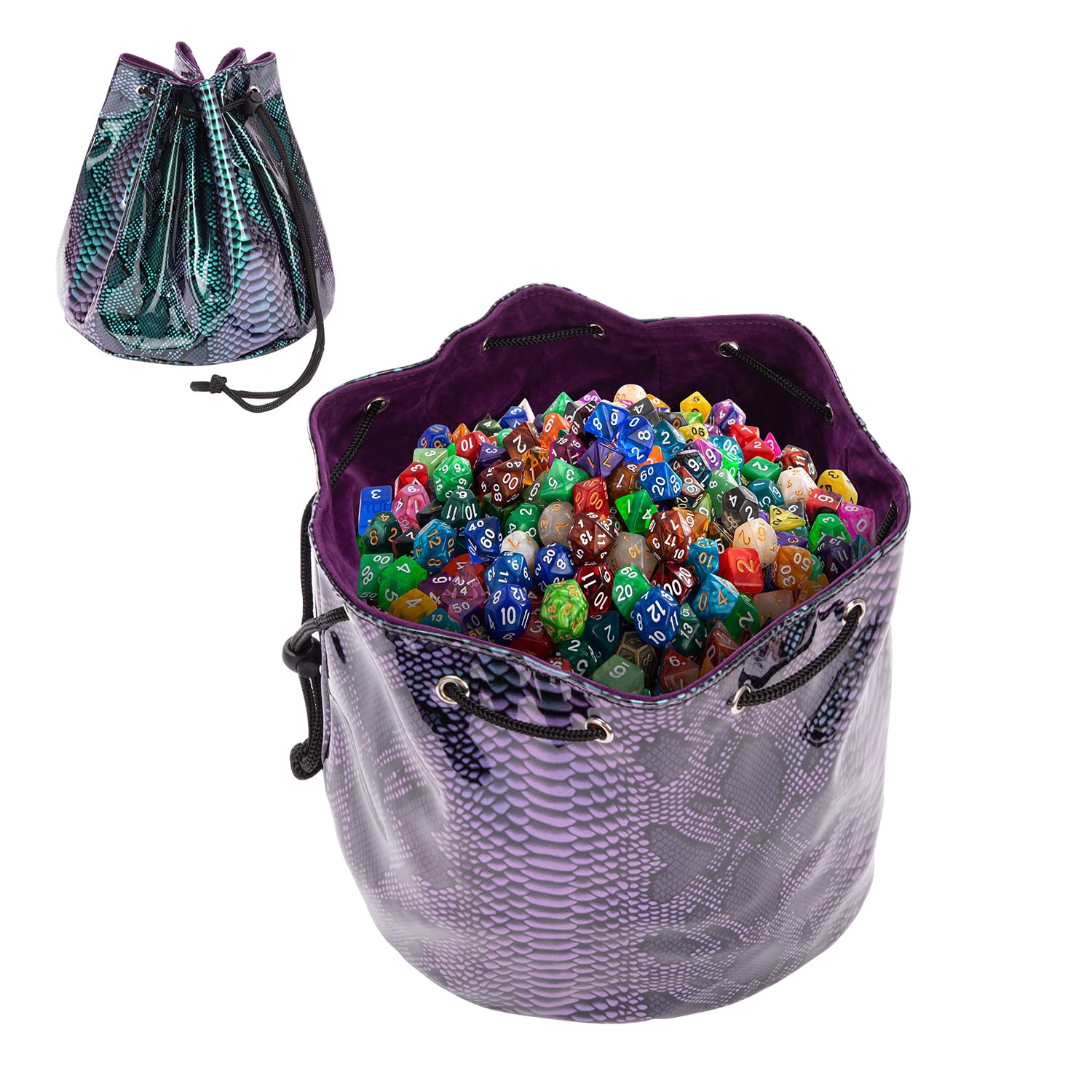 KGMCAREPU Leather Drawstring Cube Bag, Large Cube Bag Capacity 1000+ Cubes for Dungeons and Dragons RPG, D&D Dice Game and Other Tabletop Games, Graduation, Pocket Organizer