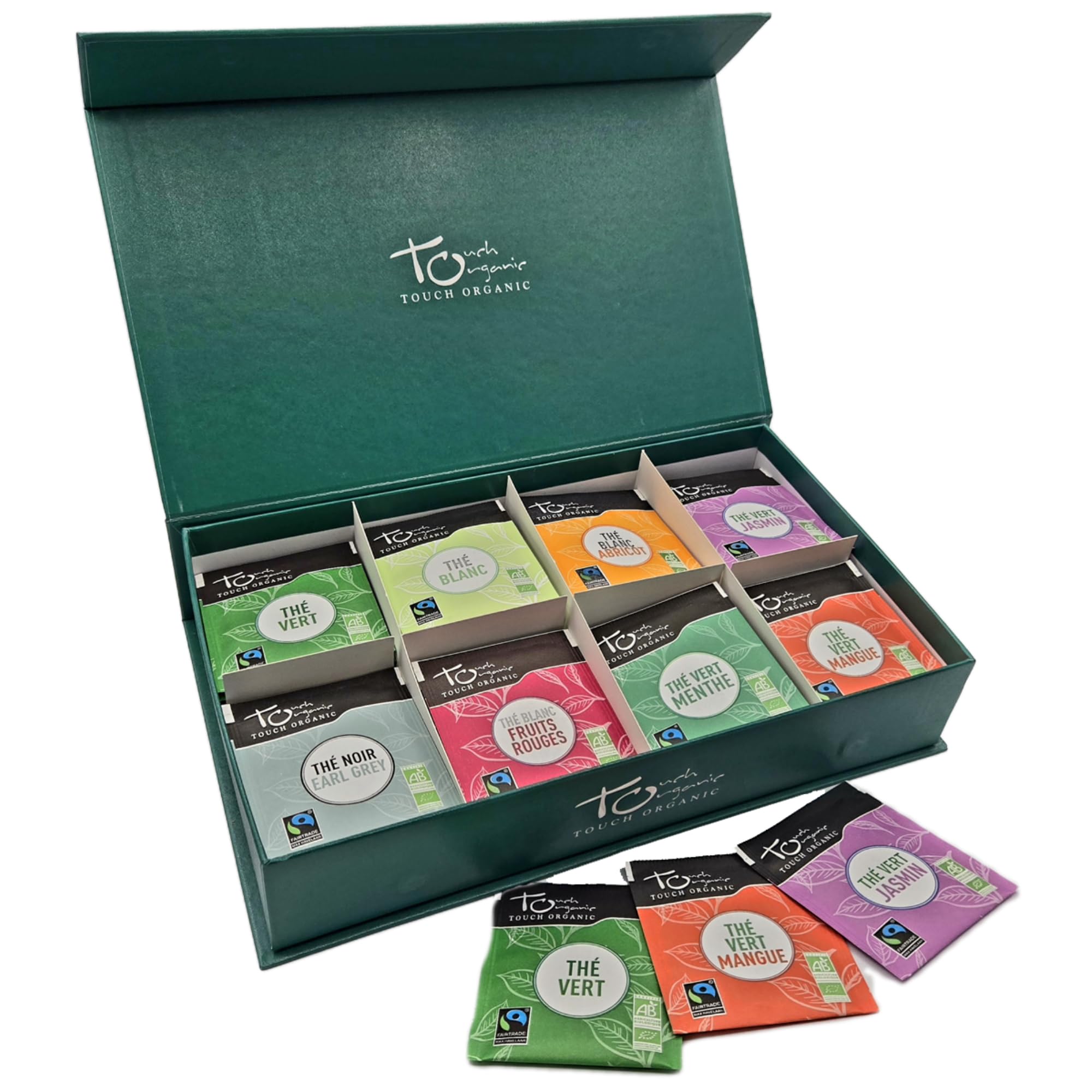 Touch Organic - Coffret Dégustation de Thés Bio | 8 Variétés & 80 Sachets | Collection Premium avec Thés verts, blanc et parfumés | Coffret cadeau