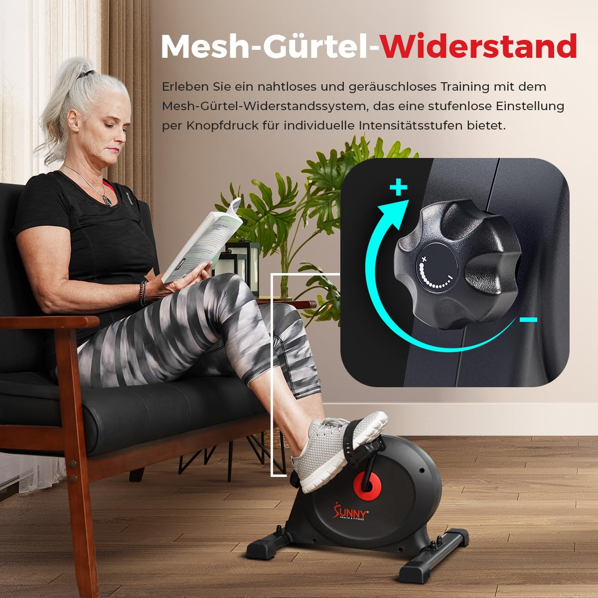 Sunny Health & Fitness Smart-Heimtrainer, Untertisch-Mini-Pedaltrainer mit Doppelfunktion für Senioren, Cardio-Training zu Hause, optional mit kostenloser SunnyFit-App & Magnetic