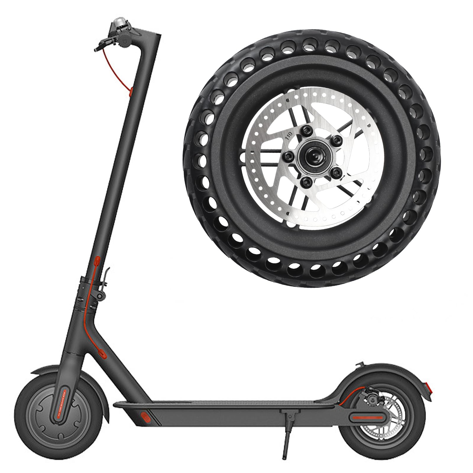 Roue Arrière pour Trottinette Xiaomi M365 / 1S, 8,5" Pneu Alvéolé Anticrevaison avec Jante et Disque de Frein 110mm