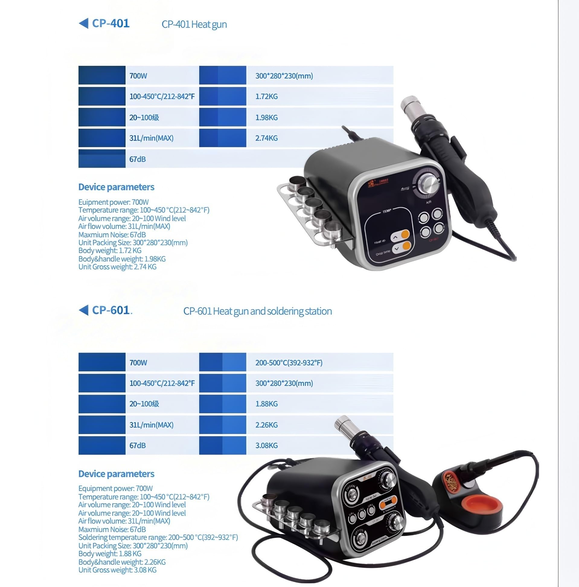 M-Triangel CP-401 Pistola ad aria calda Stazione di saldatura 700W Saldatore per scheda madre Diodo Transistor Mosfet SMD Strumenti di riparazione (CP-401)