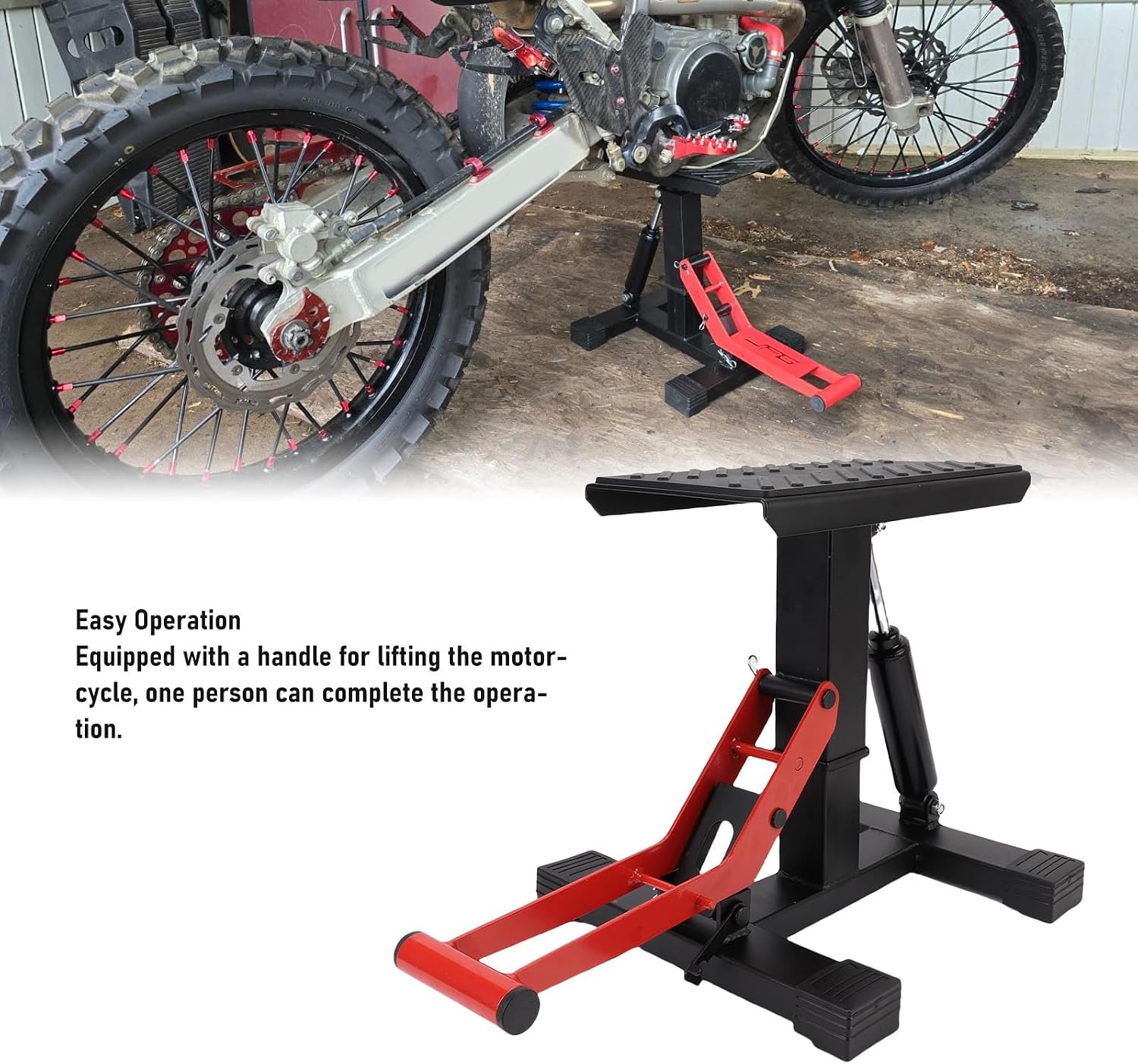 Dirt Bike Lift Stand, Motorcycle Jack Lift Stand 440 lbs Capacity and Hydraulic Lift Operation, Adjustable Height Hoist Table, for Dirt Pit Bike Repair, Maintenance