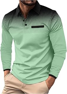 Men's Work Shirts 2024 Long Sleeve Casual Fashion Tee Color Block Slim Fit Outdoor Golf T Shirts Tops with Pocket