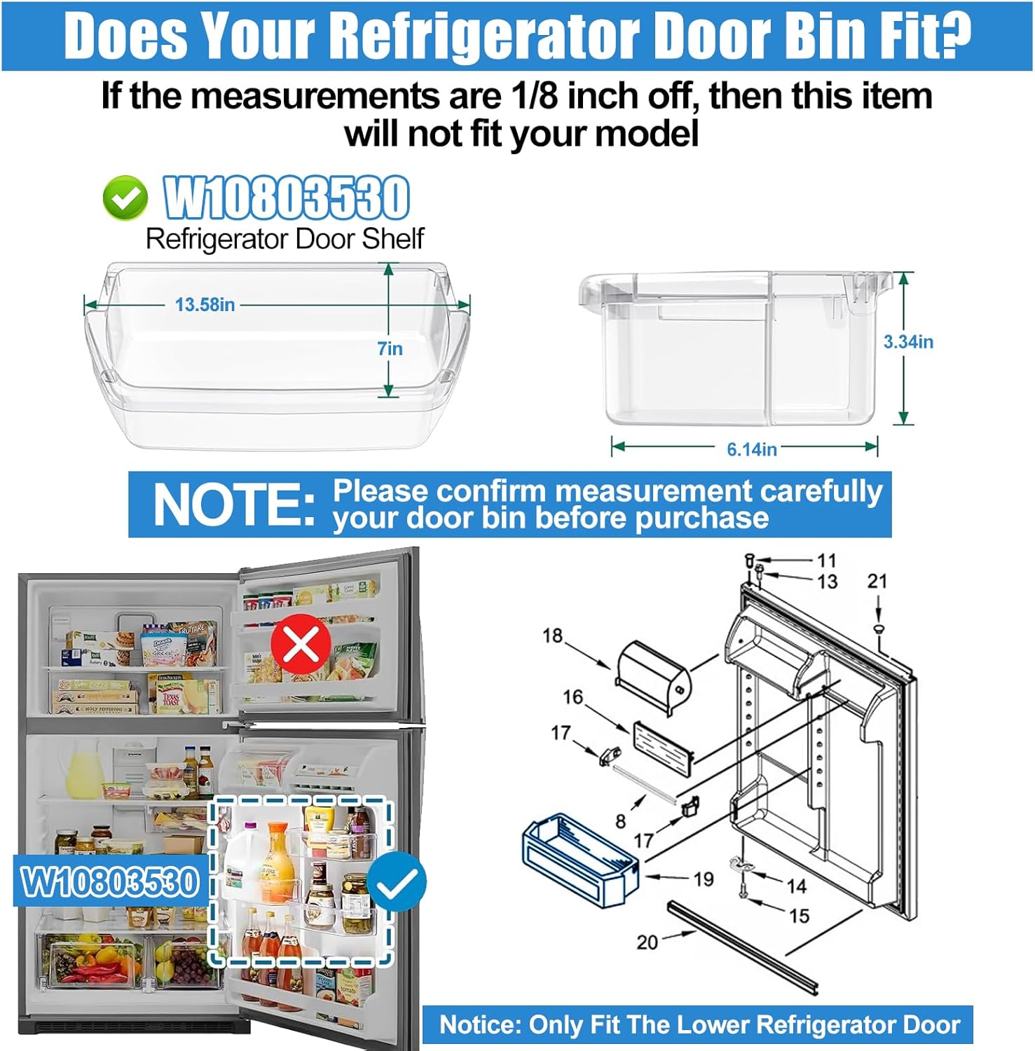 Upgraded W10803530 Refrigerator Door Shelf Bin Compatible with Whirlpool Maytag Refrigerator Parts,W10582649 Whirlpool Fridge Door Shelf Replacement AP5982593 WRT311FZDW00 WRT311FZDW01 Door Shelves