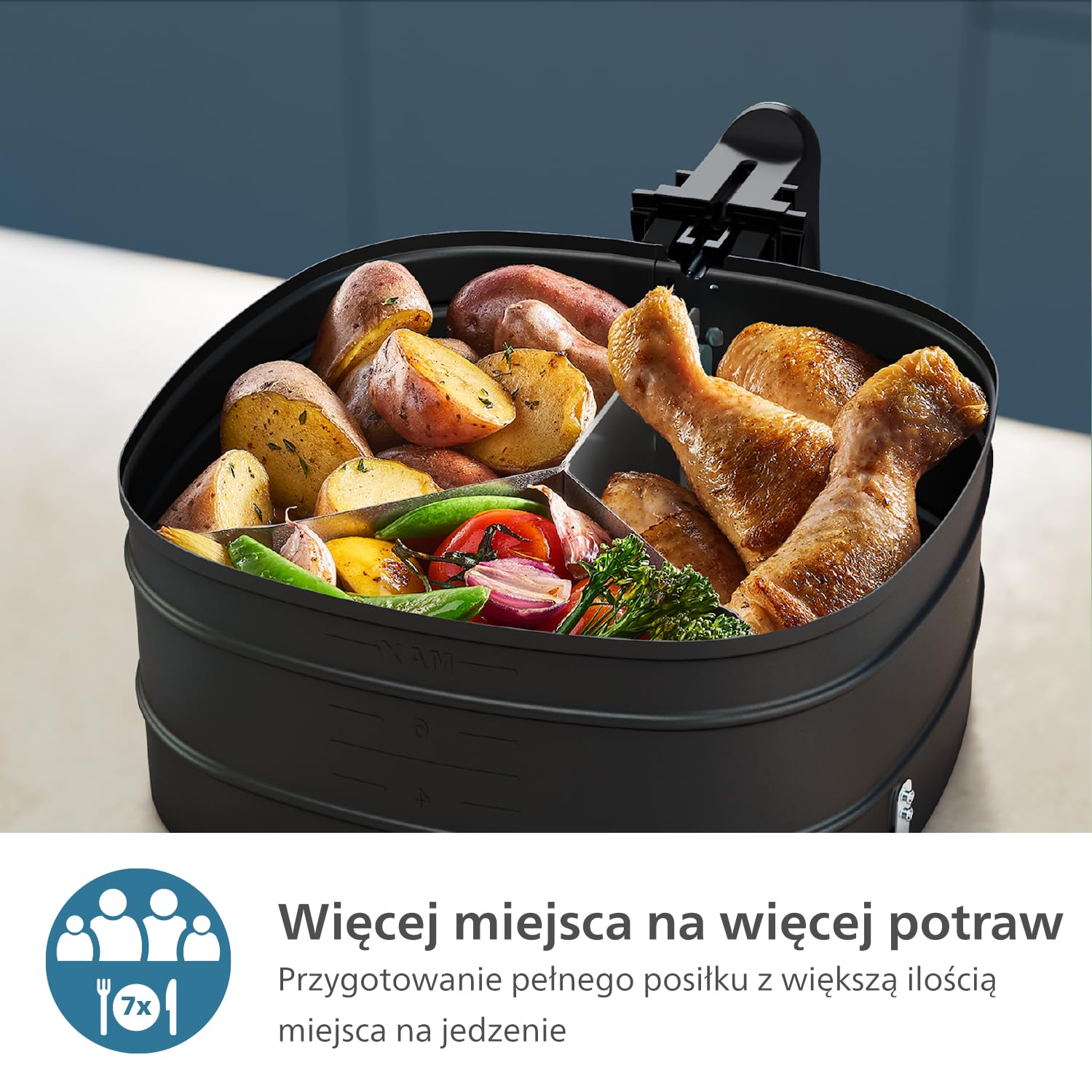 Philips 3-częściowy separator do gotowania do Frytkownicy Beztłuszczowej XXL HD9875/90, akcesoria do Airfryera, przygotujesz do trzech potraw na raz, aplik. HomeID, można myć w zmywarce (HD9916/00)